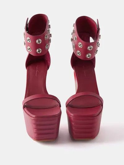 Rick Owens o1y0126 Leather Ankle Strap Sandals in Magenta Size US 8 / IT 38 - 2 Thumbnail
