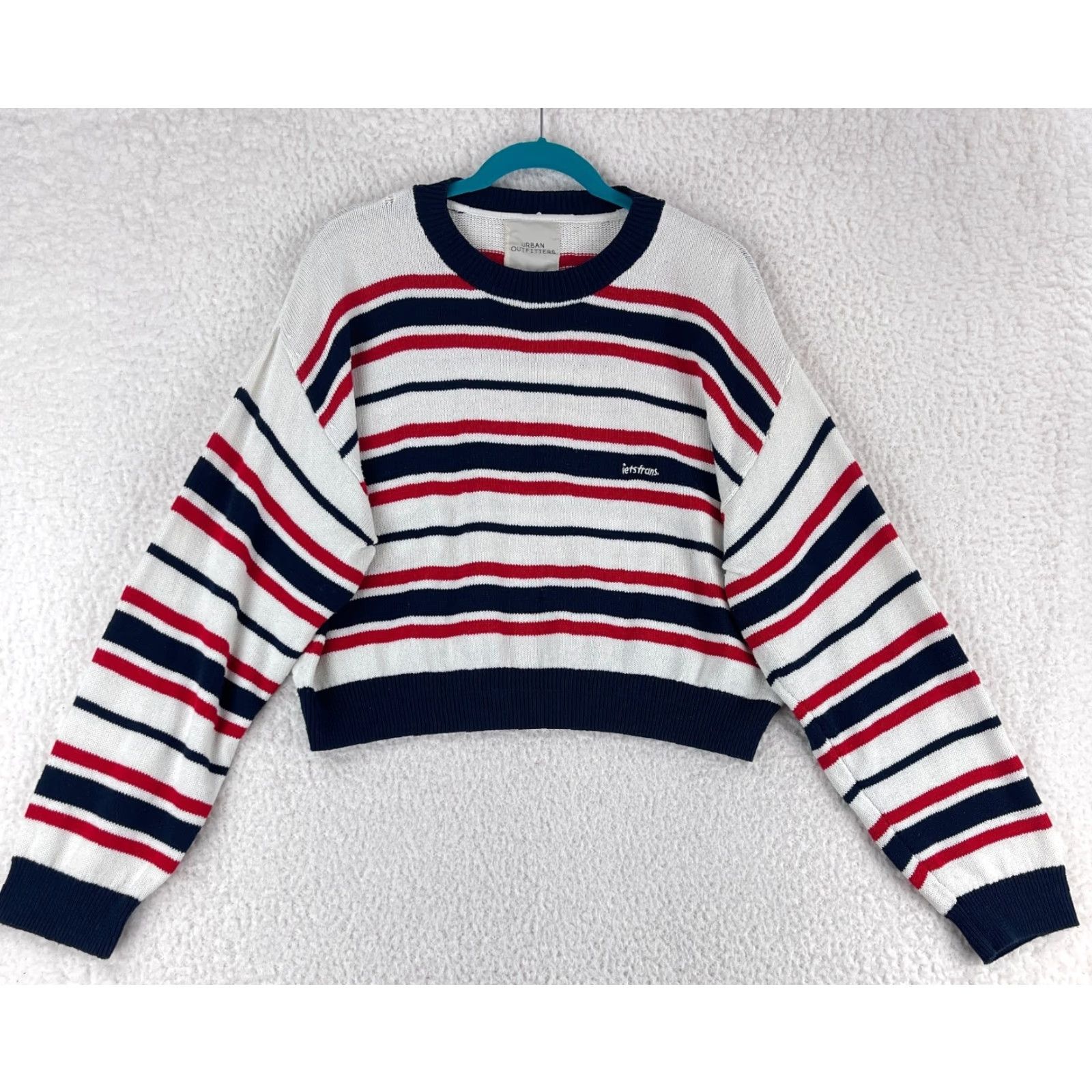 Urban Outfitters Urban Outfitters Sweater Women Large Blue Striped Knit Pullover Long Sleeve Crew Neck Casual All Seasons Bohemian City Classic Mens Womens Girls Boys Size L / US 10 / IT 46 - 2 Thumbnail