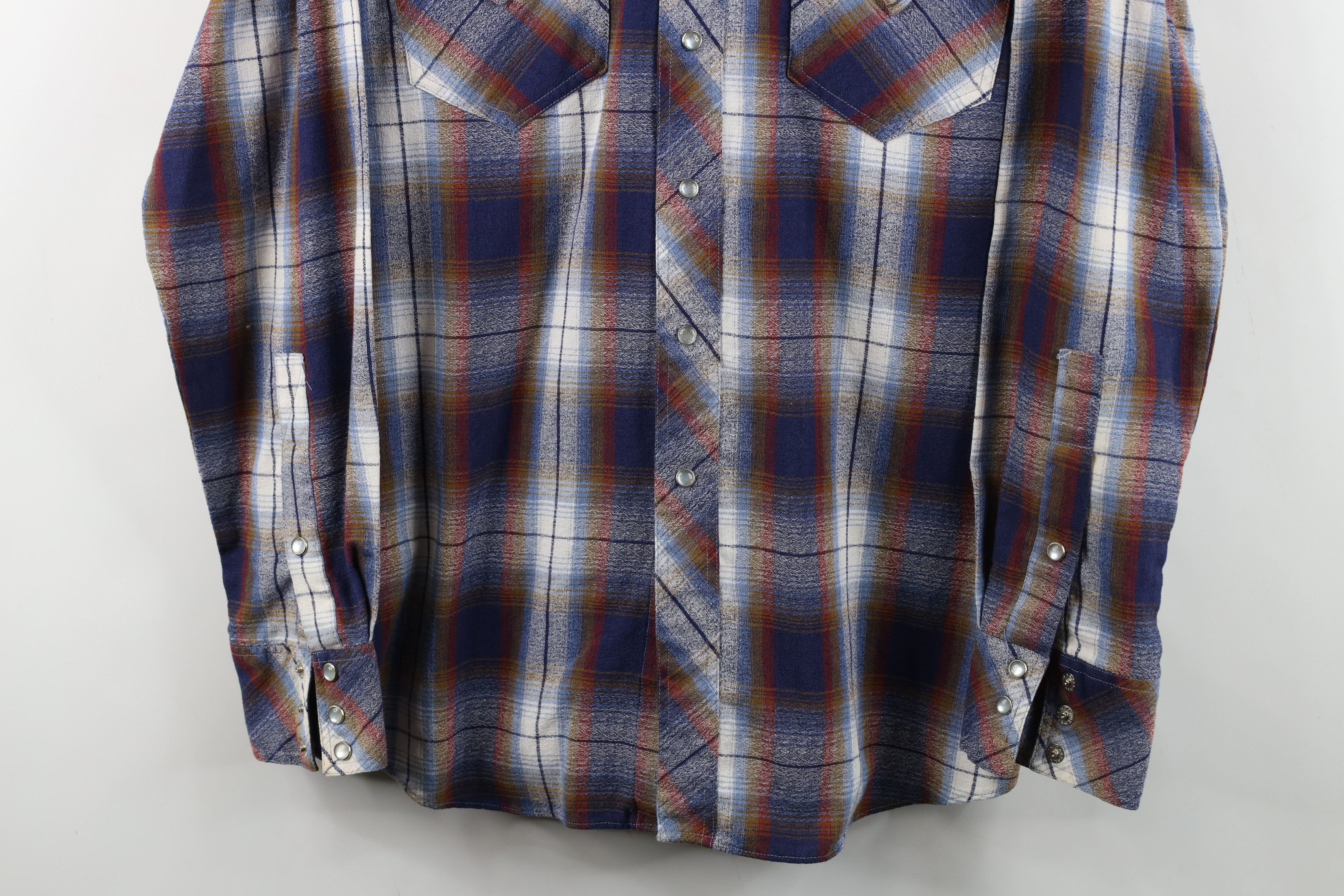 Vintage Vintage 70s Streetwear Plaid Knit Western Snap Button Shirt Size US L / EU 52-54 / 3 - 3 Thumbnail