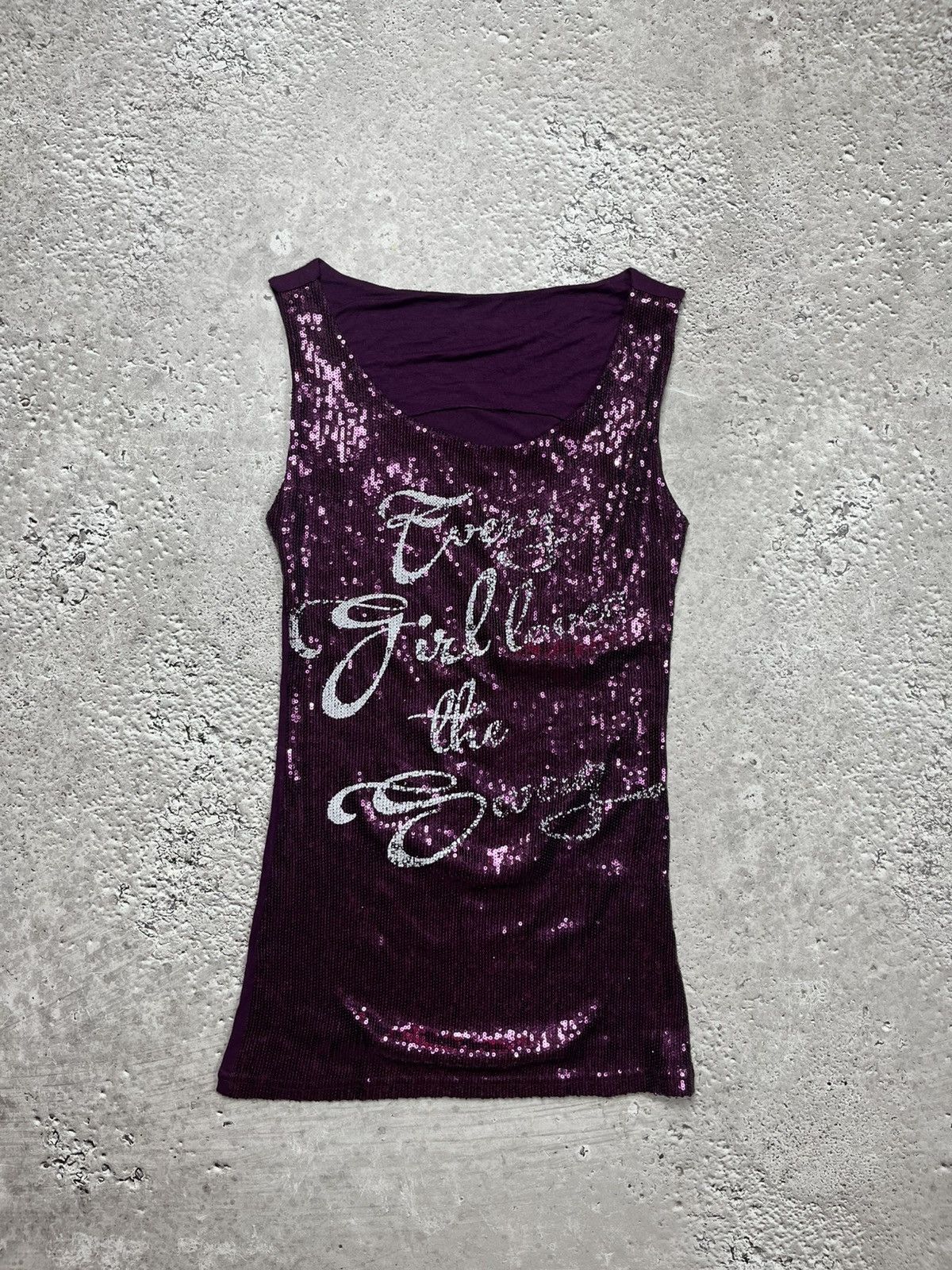 Other Y2K Purple Sequin Tank Top “Every Girl Loves the Swag” Size XS / US 0-2 / IT 36-38 - 1 Thumbnail