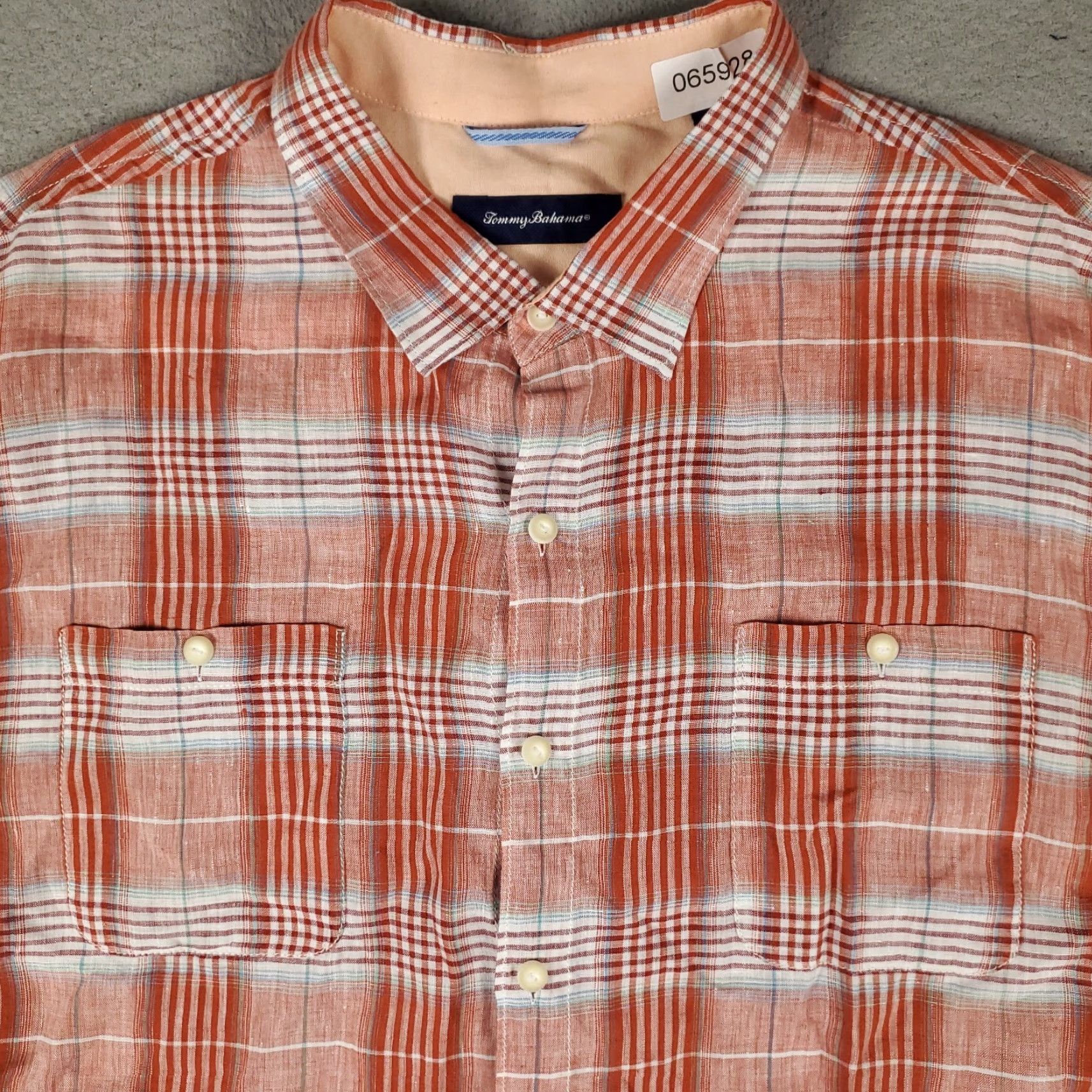 Tommy Bahama Tommy Bahama Shirt Mens 3XL Orange Plaid Linen Hawaiian Button Up Short Sleeve Size US XXL / EU 58 / 5 - 2 Thumbnail