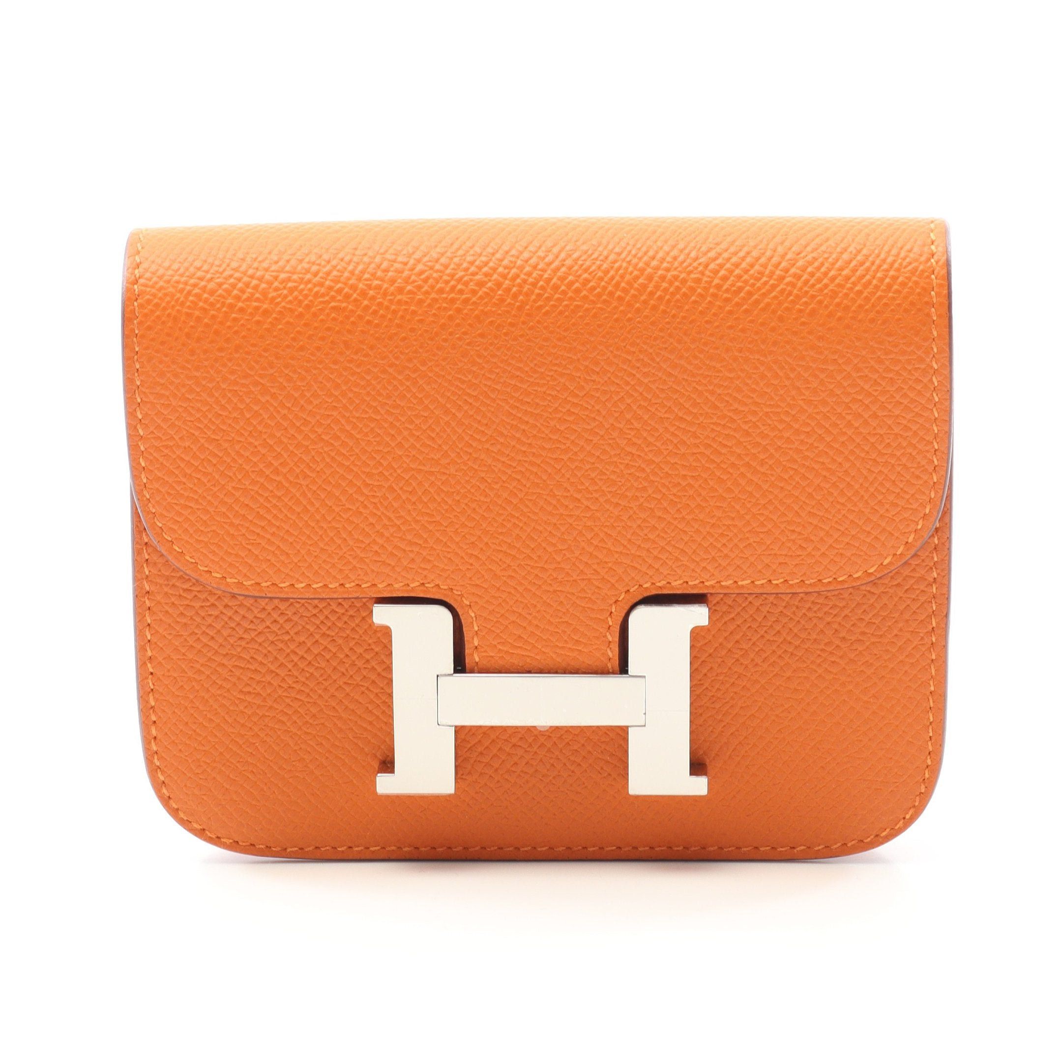 Hermes Hermes Constance Slim Bi-Fold Wallet Veau Epsom Orange Silver Hardware Double Engraved Size ONE SIZE - 1 Thumbnail