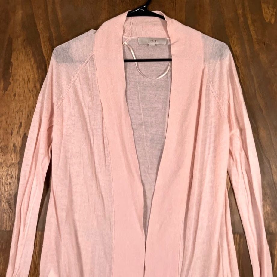 Loft LOFT Cardigan Sweatshirt Women Small Open Front Sheer Long Sleeve Knit Lightweight Casual Workwear Fall Winter Spring Salmon Pink Size S / US 4 / IT 40 - 2 Thumbnail