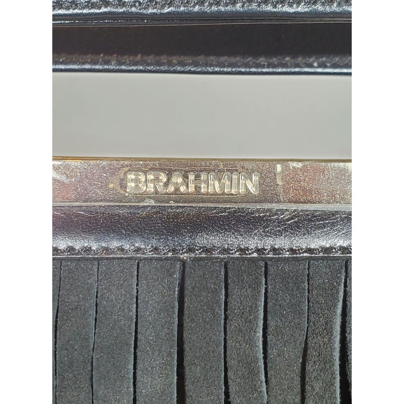 BRAHMIN Brahmin Lenox Clutch Black Tri-Texture Leather Crossbody Suede Fringe L82 829 Size ONE SIZE - 7 Thumbnail