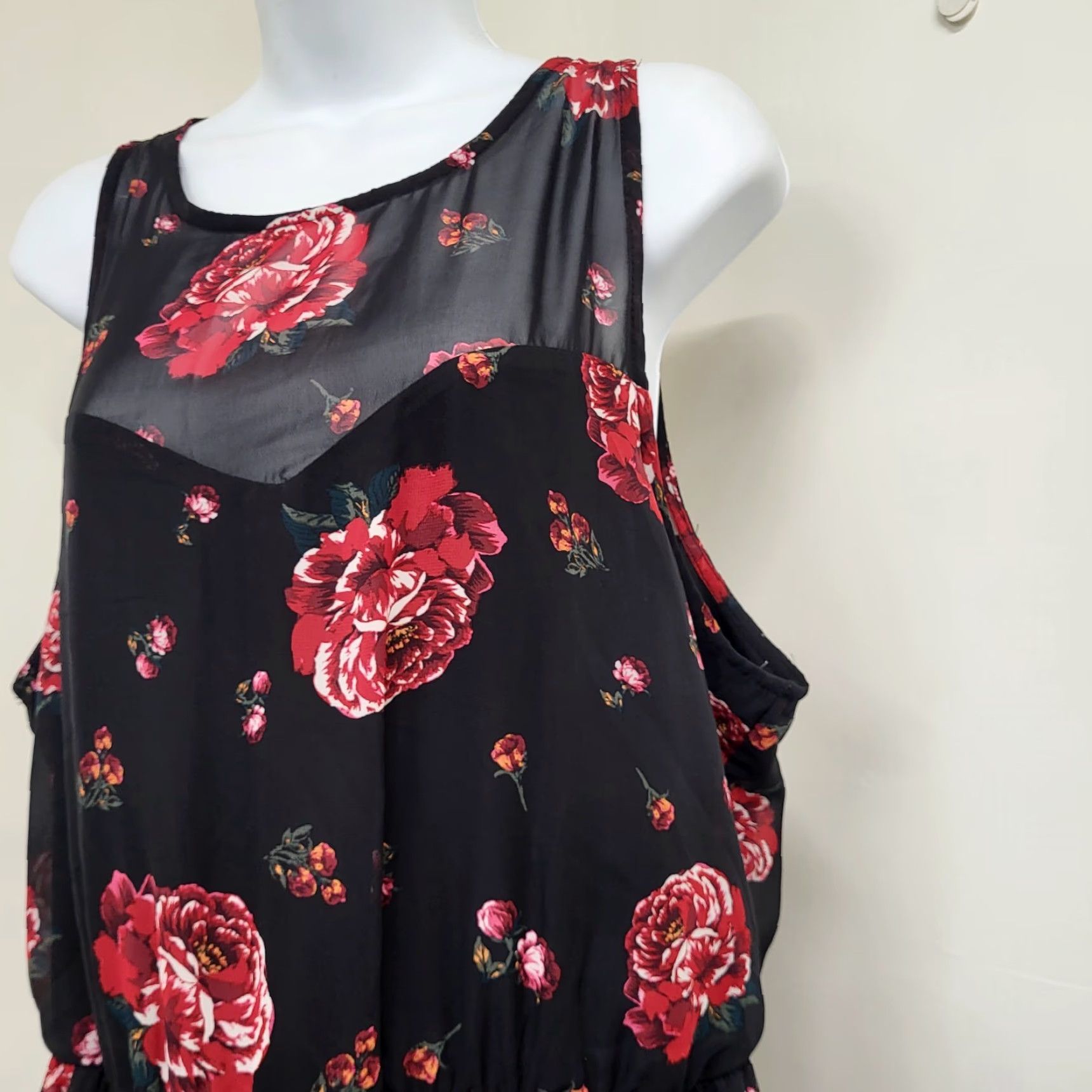 Vintage Xhilaration Dress Women's XL Black Floral A-Line Knee Length Sleeveless Size XL / US 12-14 / IT 48-50 - 4 Thumbnail