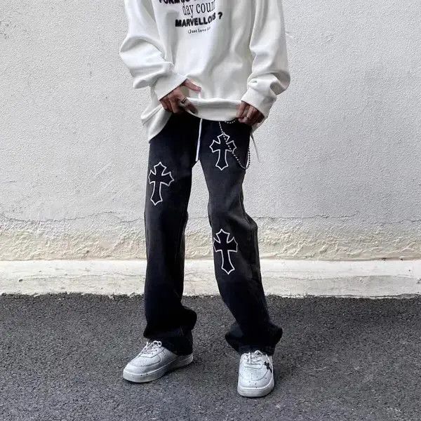 Japanese Brand VIBE Street hip hop cross print jeans Size US 32 / EU 48 - 4 Thumbnail