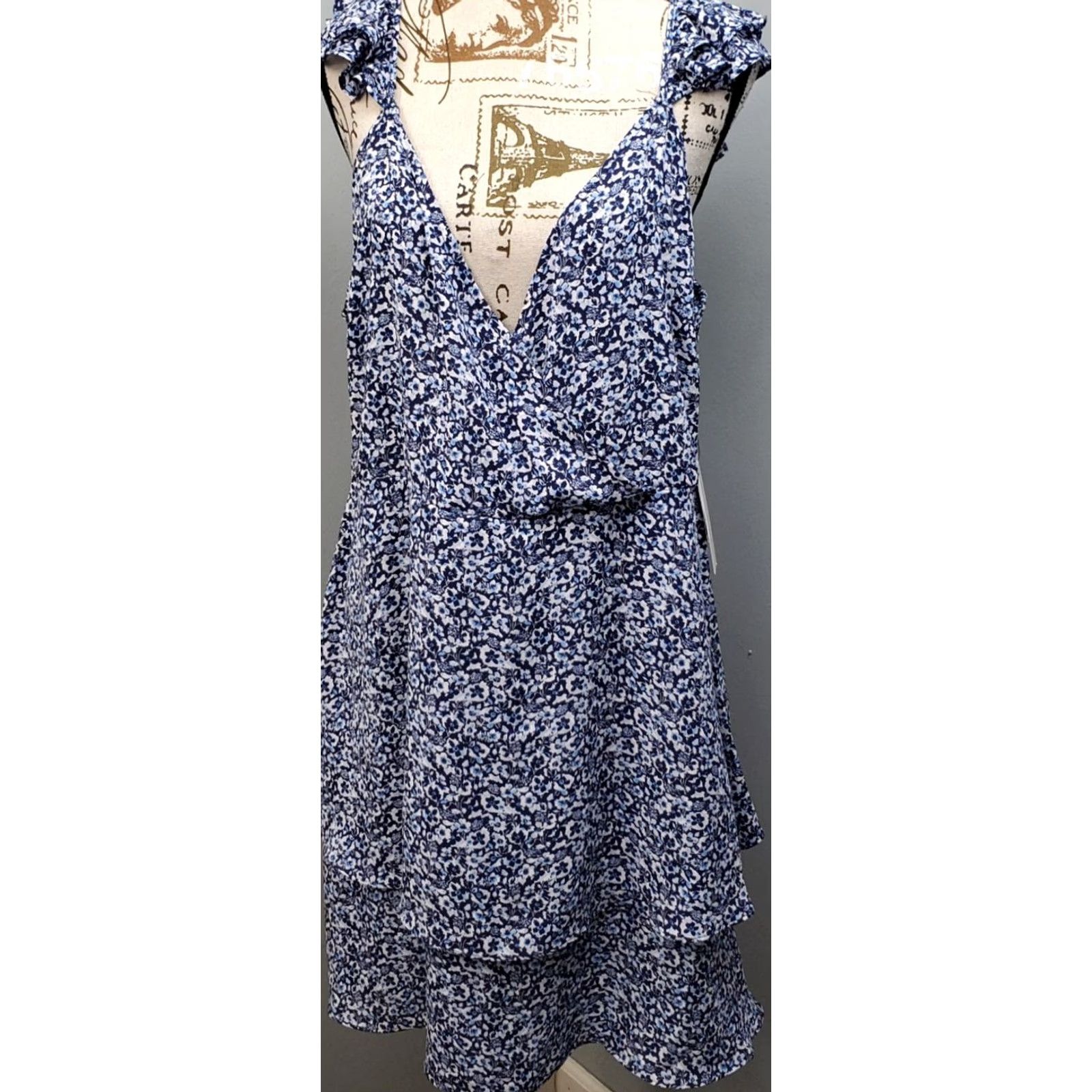 Vintage Emma & Michele Sheath Dress Womens XL Multi Floral Layered Hem Flutter Sleeve Dress Size XL / US 12-14 / IT 48-50 - 2 Thumbnail