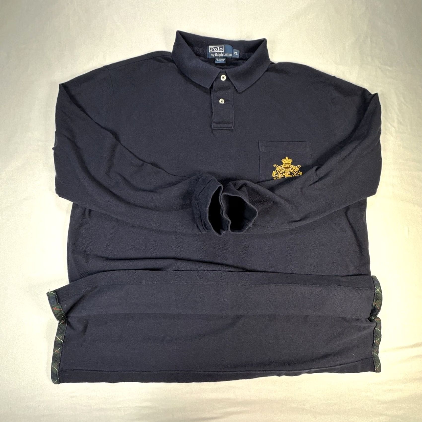 Polo Ralph Lauren VINTAGE Polo Ralph Lauren Shirt (Polo Ralph Lauren) Button-Up Long Sleeve Blue with Equestrian Logo Crest Pocket Mens XL (1/4 Button Polo) Size US XL / EU 56 / 4 - 7 Thumbnail
