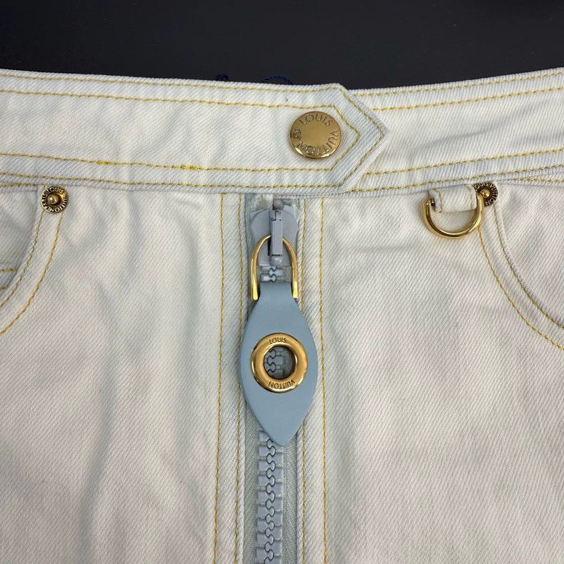 Louis Vuitton Louis Vuitton Off-white leather zip-up denim skirt 2505-Nex Size 39" - 7 Thumbnail