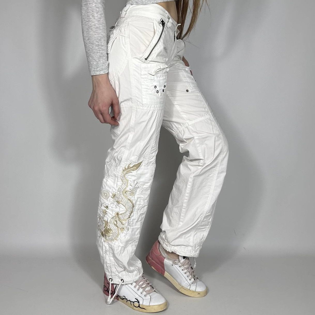 Japanese Brand Vintage Y2K Japanese Dragon Logo Cargo Pants MHI Style 90s Size 27" / US 4 / IT 40 - 1 Thumbnail