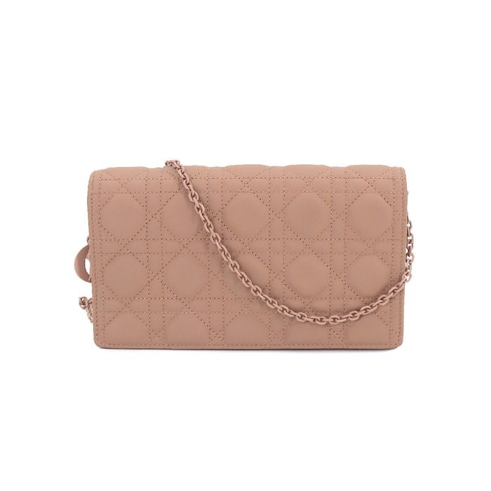 Dior Christian Dior Lady Pouch Chain Wallet Bifold Long Leather