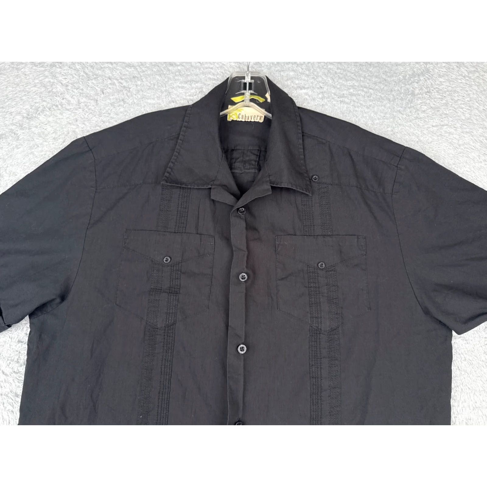 Cubavera Cubavera Guayabera Shirt Men M Black Button Up 4 Pocket Polyester Blend Size US M / EU 48-50 / 2 - 4 Thumbnail