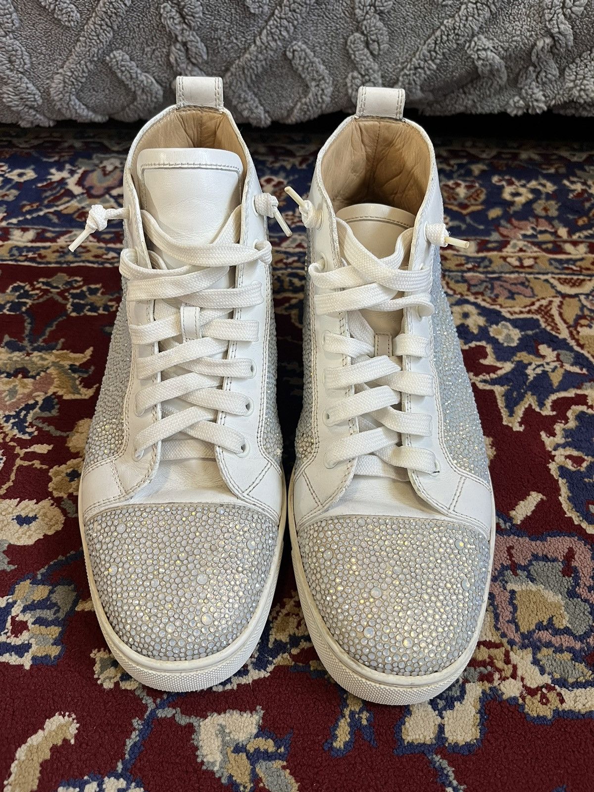 Christian Louboutin Mens Christian Louboutin White Leather Swarovski Sneakers 🔥 Size US 9 / EU 42 - 1 Thumbnail