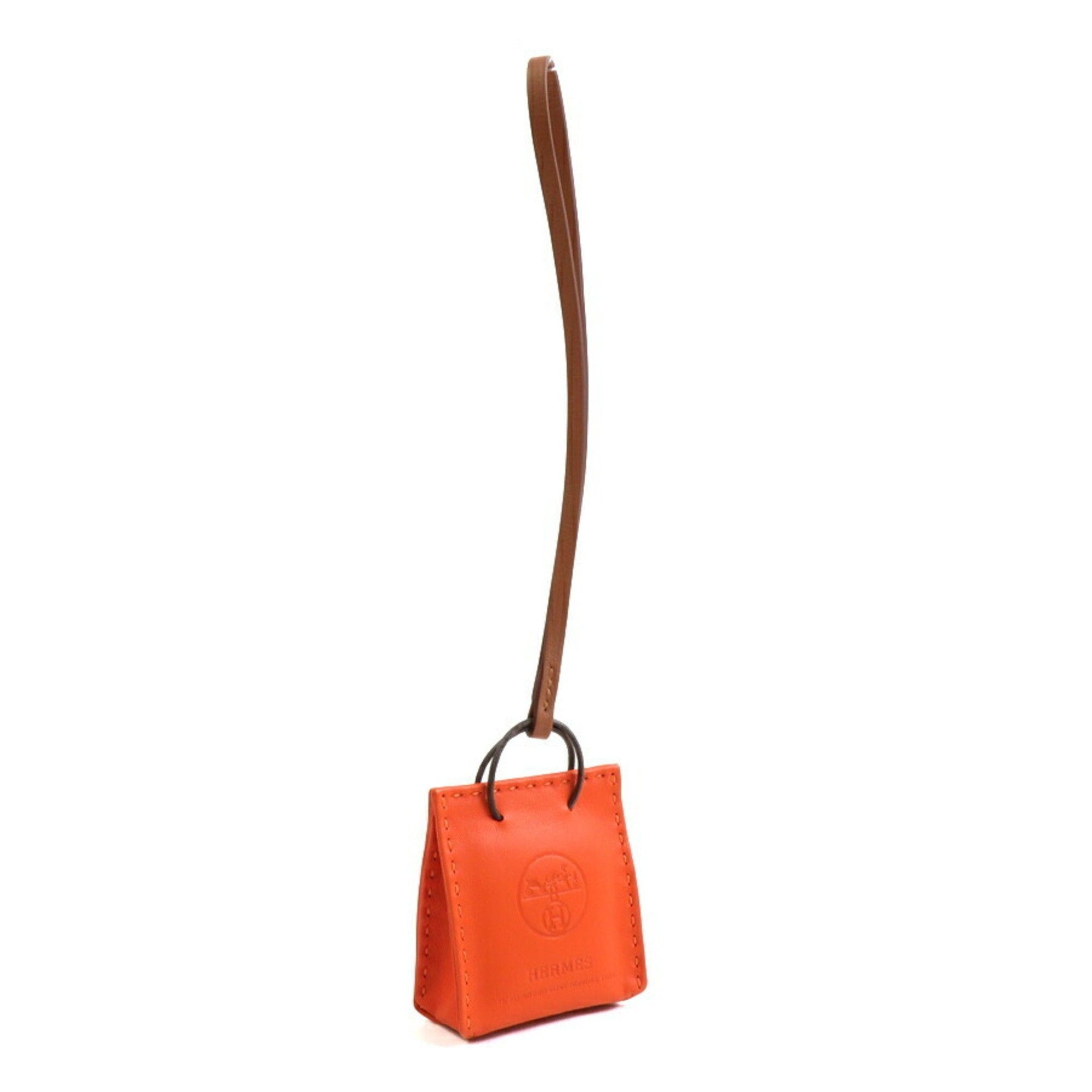 image of Hermes Charm Sack Orange Leather Orange/brown Unisex, Women's