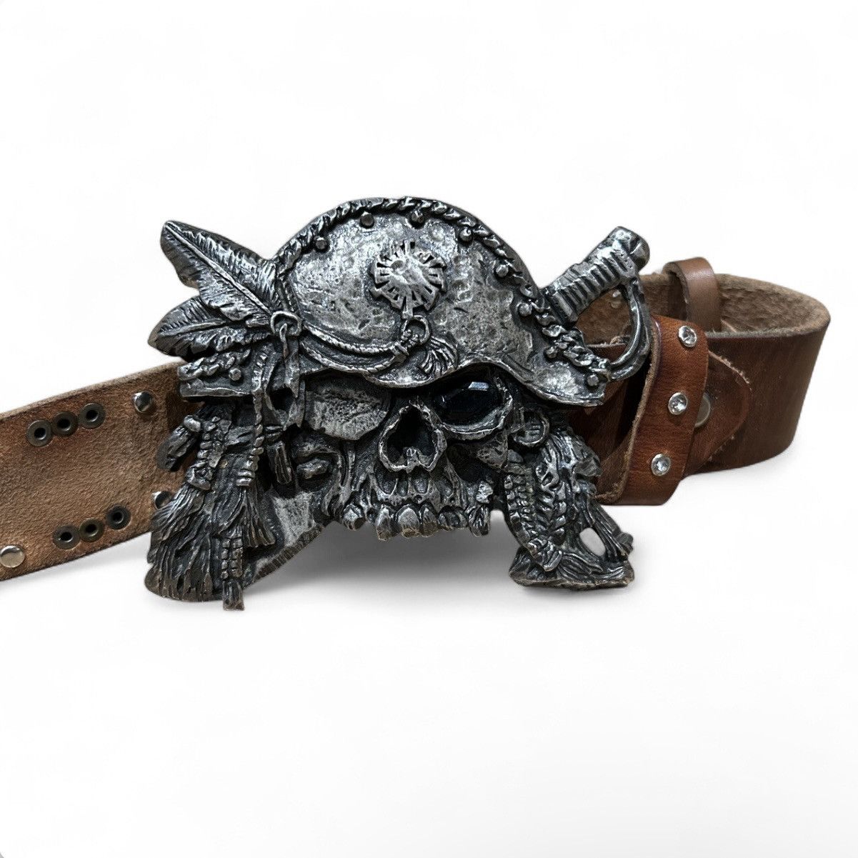 Japanese Brand Tornado Mart Skull Buckle Studded Leather Belt Size 34 - 3 Thumbnail