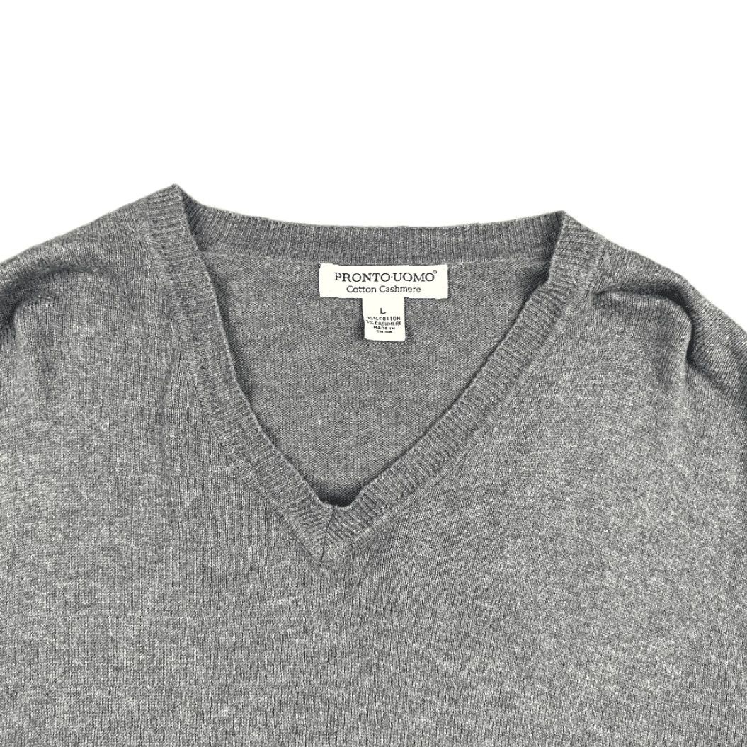 Pronto Uomo Pronto Uomo Sweater Gray Cashmere Cotton Blend V Neck Mens Large Adult Long Sleeve Casual Size US L / EU 52-54 / 3 - 2 Thumbnail