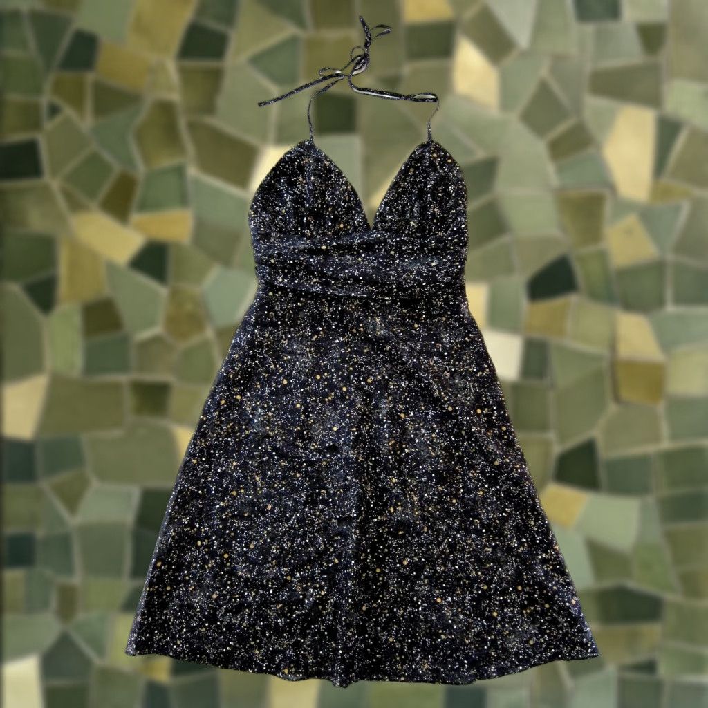 Express VINTAGE Express 100% Silk Black Gold White Speckled Empire Halter Sun Dress Women 6 Size M / US 6-8 / IT 42-44 - 1 Thumbnail