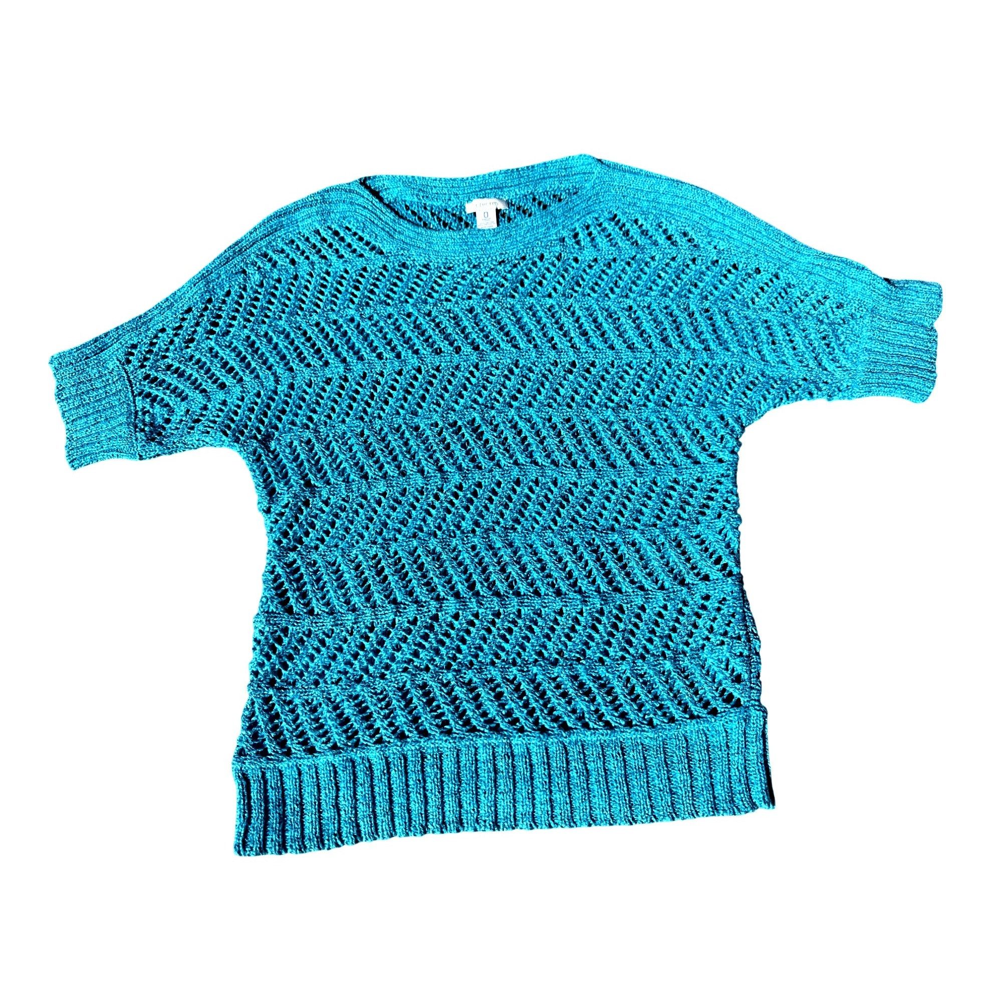 Chicos Chicos Halo Open Knit Riviera Pullover Aqua Blue Short Sleev Size L / US 10 / IT 46 - 8 Thumbnail