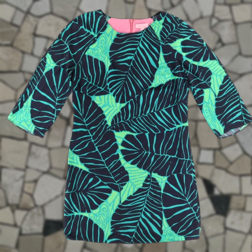 Lilly Pulitzer Lilly Pulitzer Carol Sheath Leaf Solid 3/4 Sleeve Dress Green Women's 4 Size S / US 4 / IT 40 - 1 Thumbnail