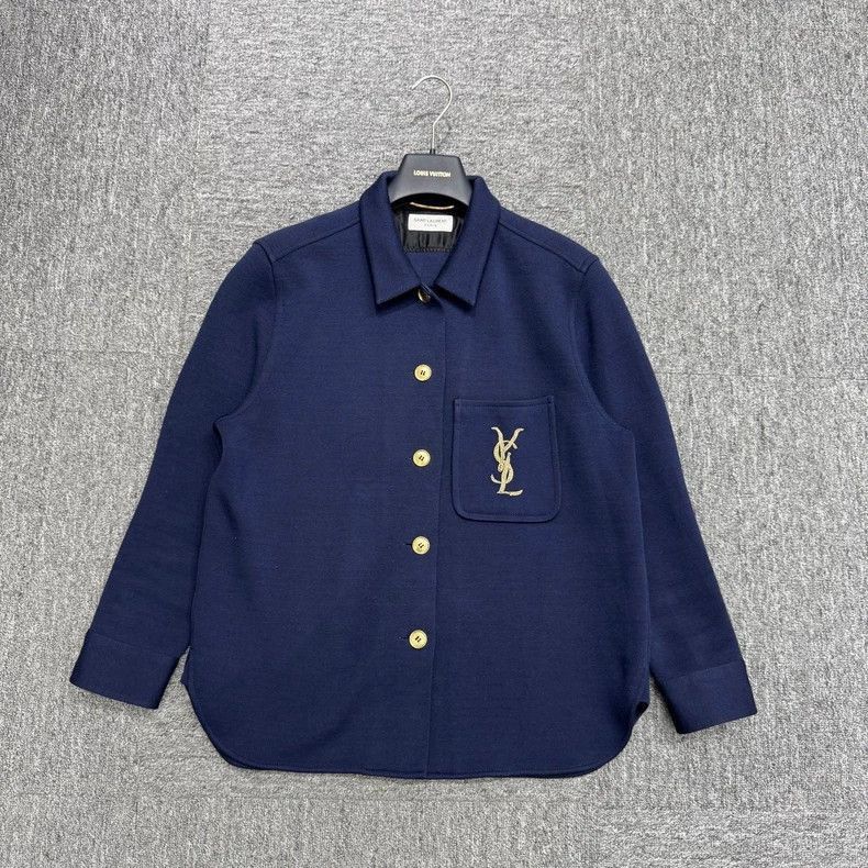 navy wool embroidered letter jacket SLP