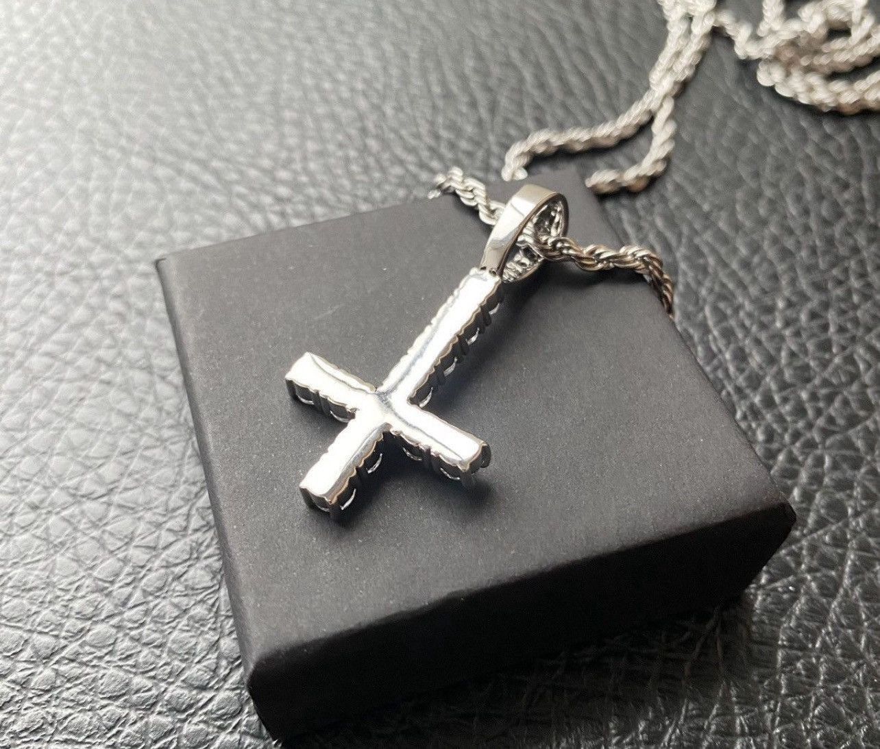 Jewelry Upside Down Cross Inverted Diamond Pendant w/ 20" Rope Chain Size ONE SIZE - 2 Thumbnail