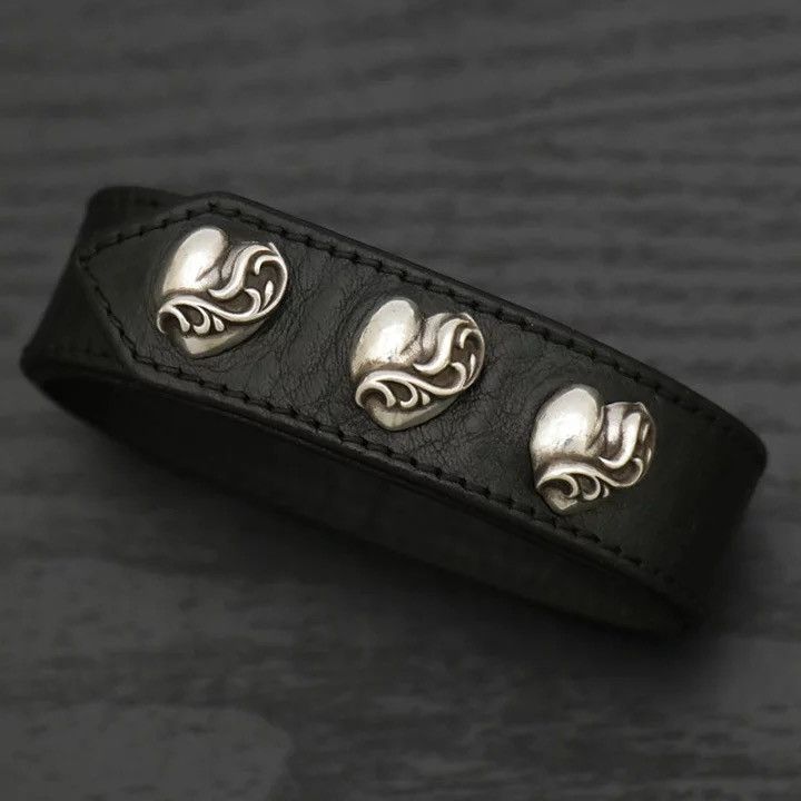 Chrome Hearts Heart black leather bracelet