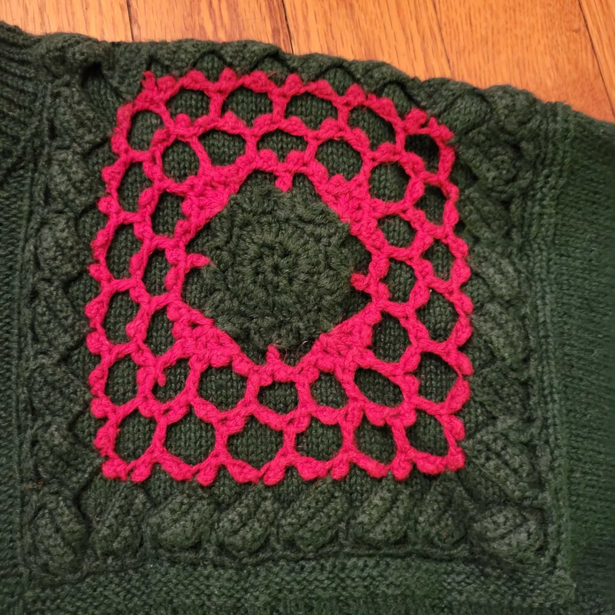 Vintage Vintage Carolina Colours Green Sweater Floral Crochet Patchw Size L / US 10 / IT 46 - 7 Thumbnail