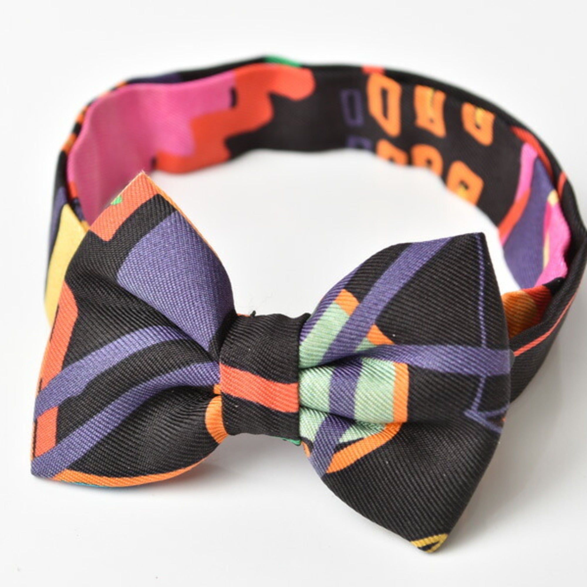 image of Hermes Bow Tie Ribbon Bag Charm Black Purple Multi, Women's