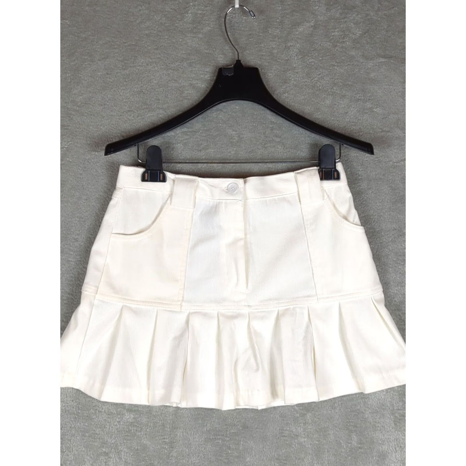Vintage Sincerely Jules Skirt Mini Corduroy Pleated White Winter Medium M Womens Pockets Short Fall Winter Academia Preppy Zip Size 32" / US 10 / IT 46 - 2 Thumbnail