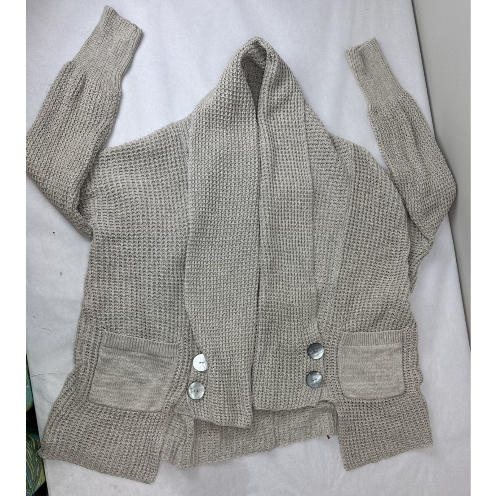 Other Oversized Cardigan Sweater Beige Waffle-Knit Shell Medium Size M / US 6-8 / IT 42-44 - 3 Thumbnail