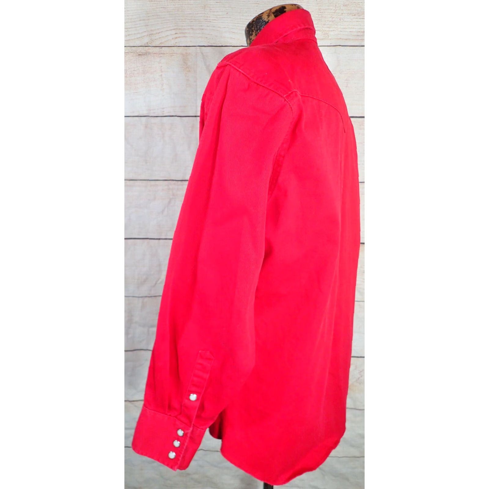 Wrangler Wrangler Mens Large Solid Red Western Pearl Snap Brushpopper Shirt Size US L / EU 52-54 / 3 - 3 Thumbnail