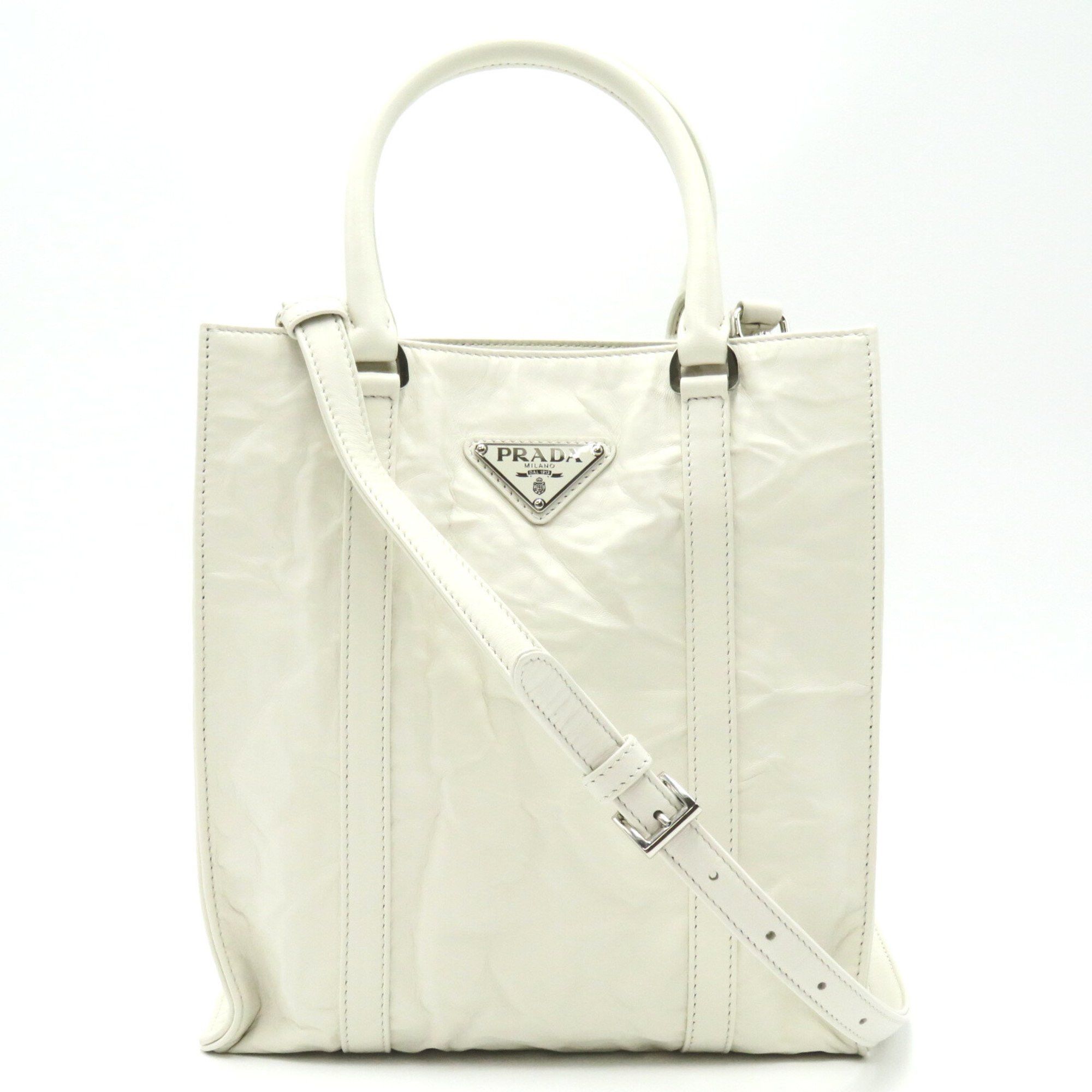 image of Prada Antique 2Wayshoulder White Bianco Leather 1Bg458Uvlf0009, Women's