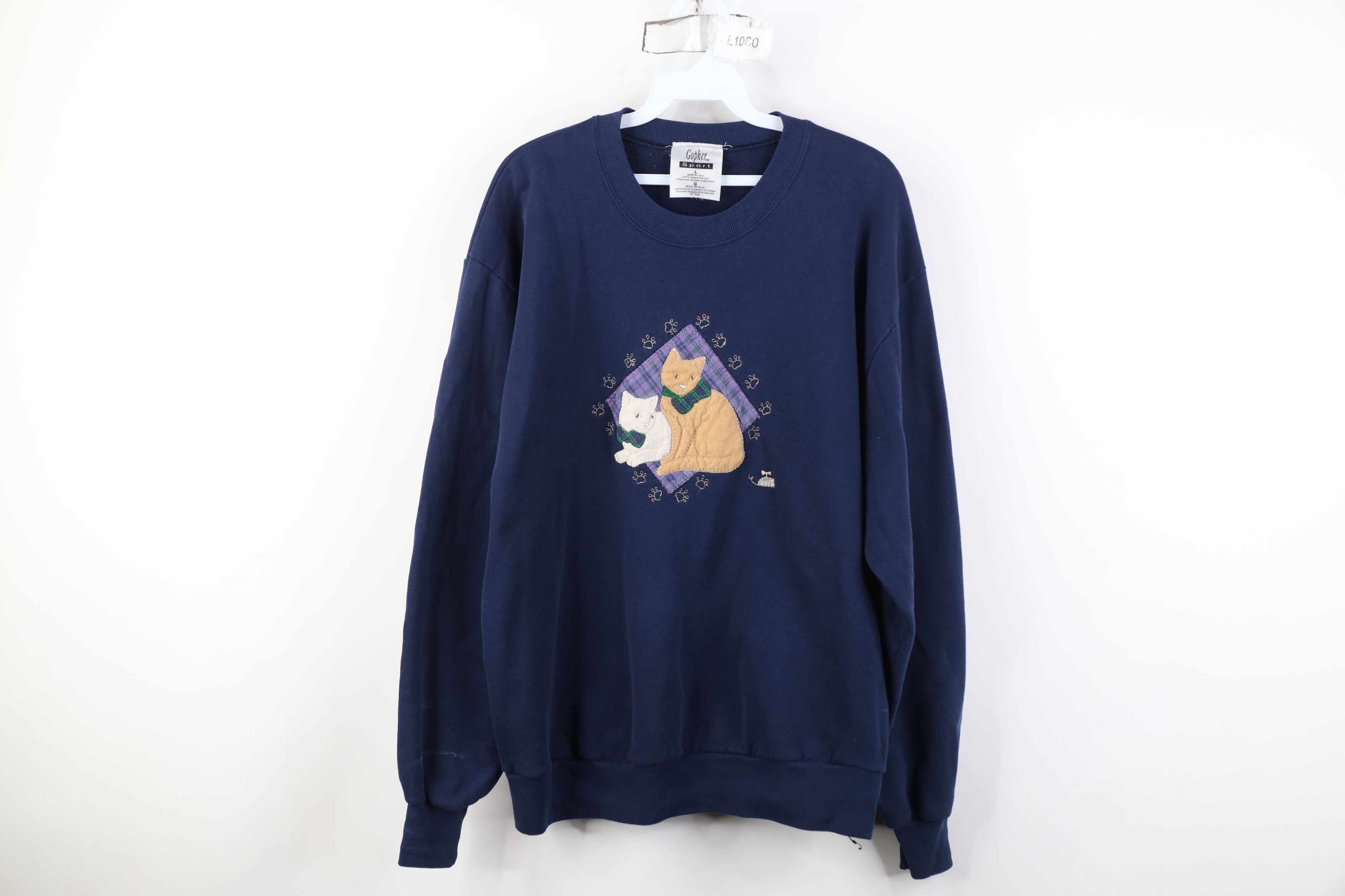 Vintage Vintage 90s Streetwear Cat Kitten Crewneck Sweatshirt USA Size L / US 10 / IT 46 - 1 Thumbnail