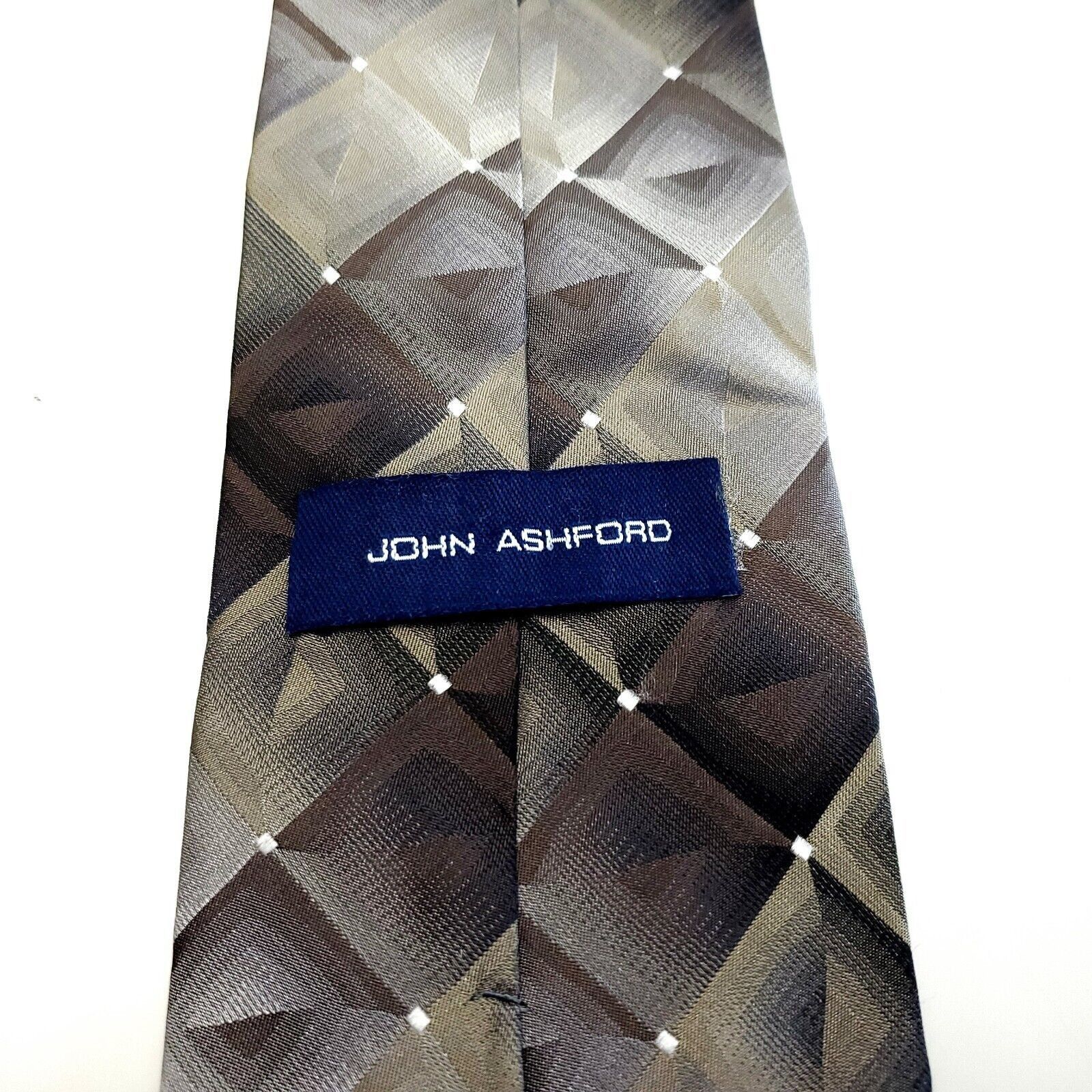 John Ashford John Ashford Brown Beige Silk Tie Woven Geometric Size ONE SIZE - 4 Thumbnail