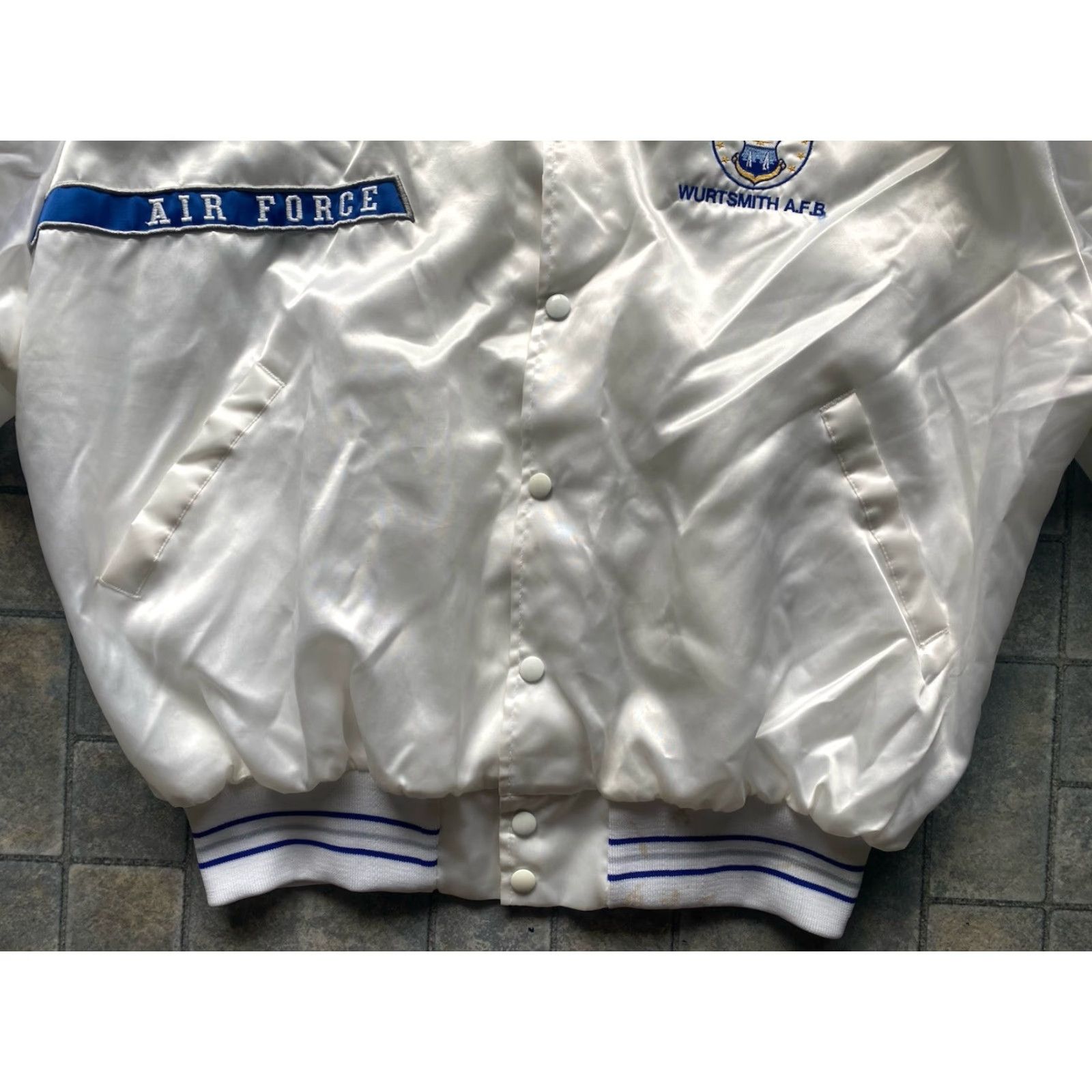 Vintage VINTAGE Artex Jacket Men’s XL US Air Force Wurtsmith AFB White Blue Flaws Wear Size US XL / EU 56 / 4 - 6 Thumbnail