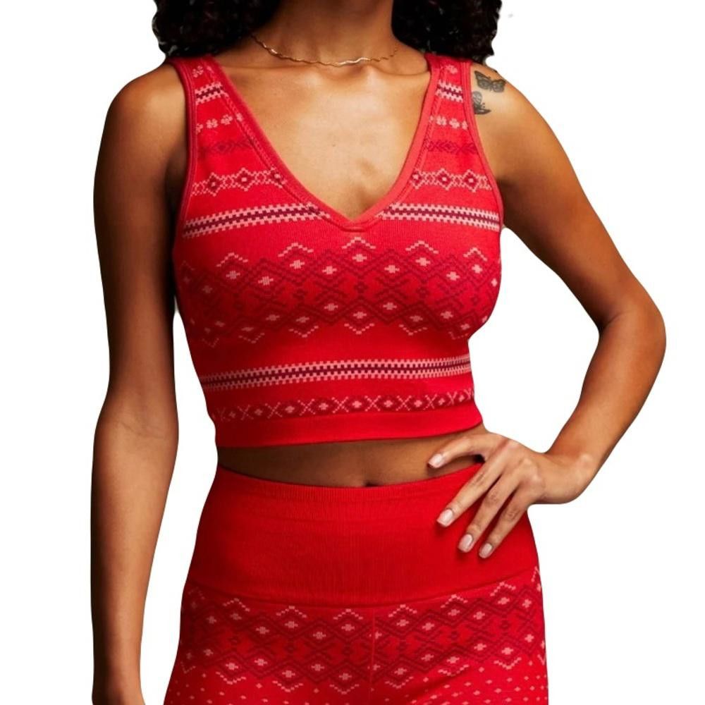 Fabletics Fabletics Cloud V-Neck Crop Tank Nordic Fairisle Red Large Size L / US 10 / IT 46 - 1 Thumbnail