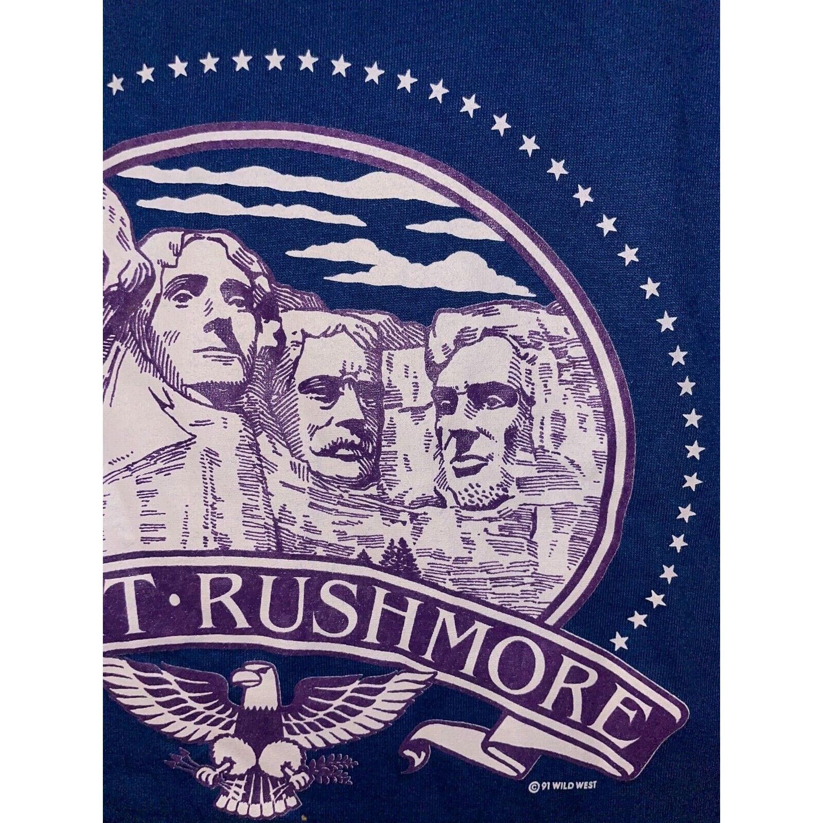 Jerzees Vintage Mount Rushmore Shirt Golden Blue Tee 90s 1991 L Size US L / EU 52-54 / 3 - 3 Thumbnail