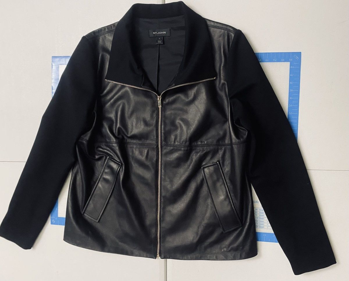 St. John St. John Black Napa Leather Funnel Neck Jacket Lg Size L / US 10 / IT 46 - 4 Thumbnail