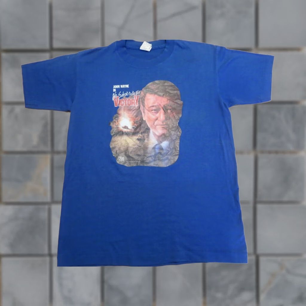 Vintage VINTAGE vintage 1986 NO SUBSTITUTE FOR VICTORY JOHN WAYNE MOVIE T-Shirt SMALL blue 80s Mens T-Shirt Size US S / EU 44-46 / 1 - 1 Thumbnail
