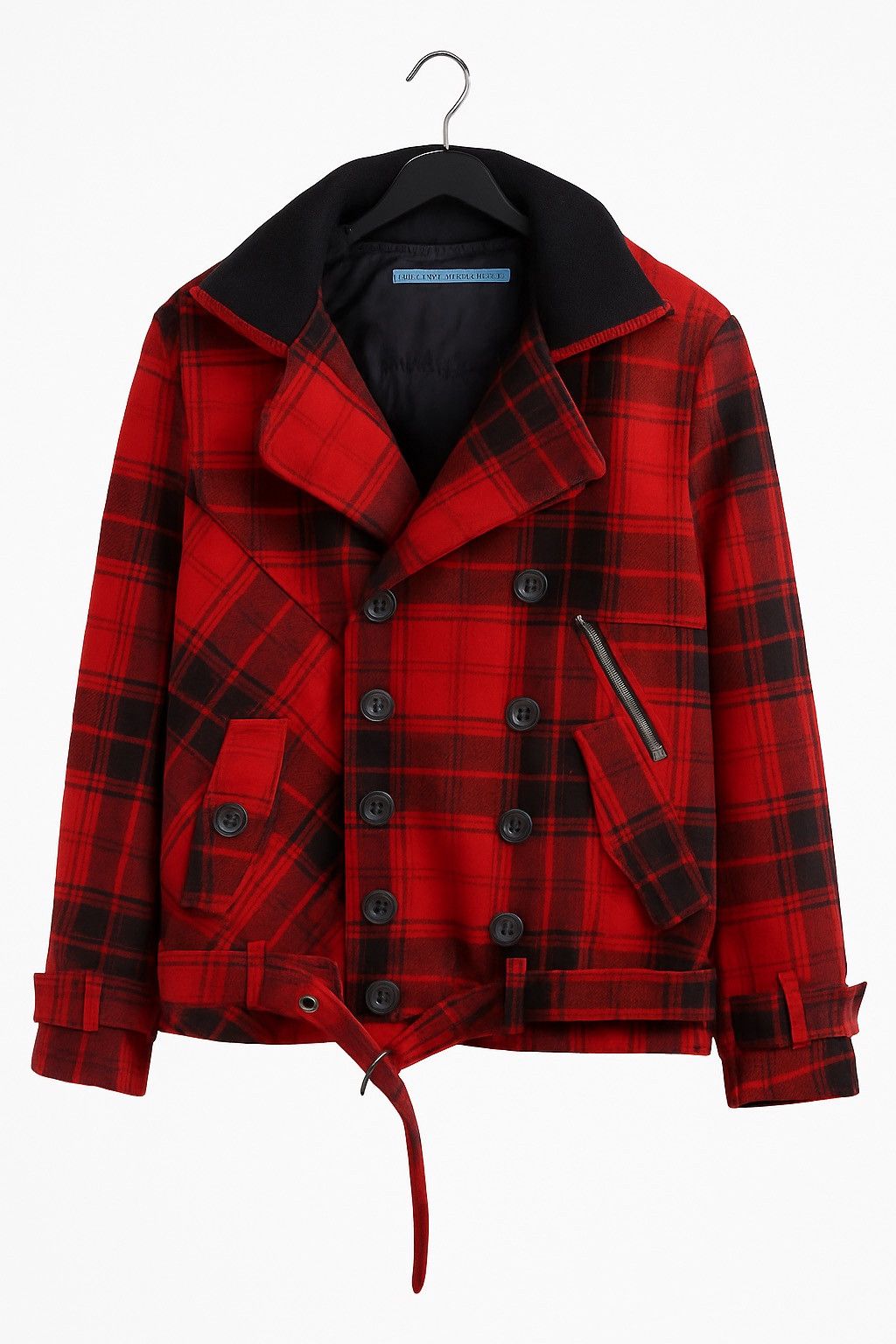 Japanese Brand Vintage 90s Play-Play-Play Red Black Plaid Wool Biker Jacket Size US M / EU 48-50 / 2 - 3 Thumbnail