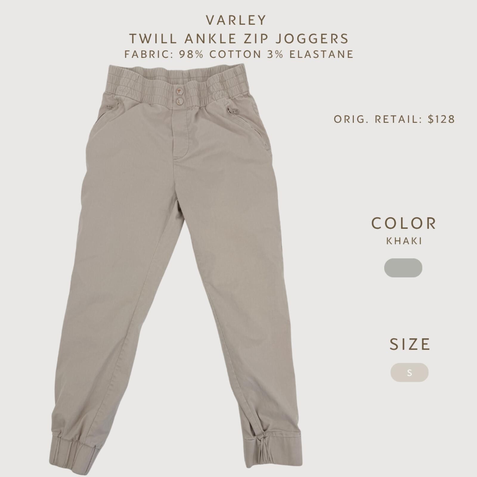Salt Valley Varley Twill Ankle Zip Joggers Khaki Small Size 28" / US 6 / IT 42 - 2 Thumbnail