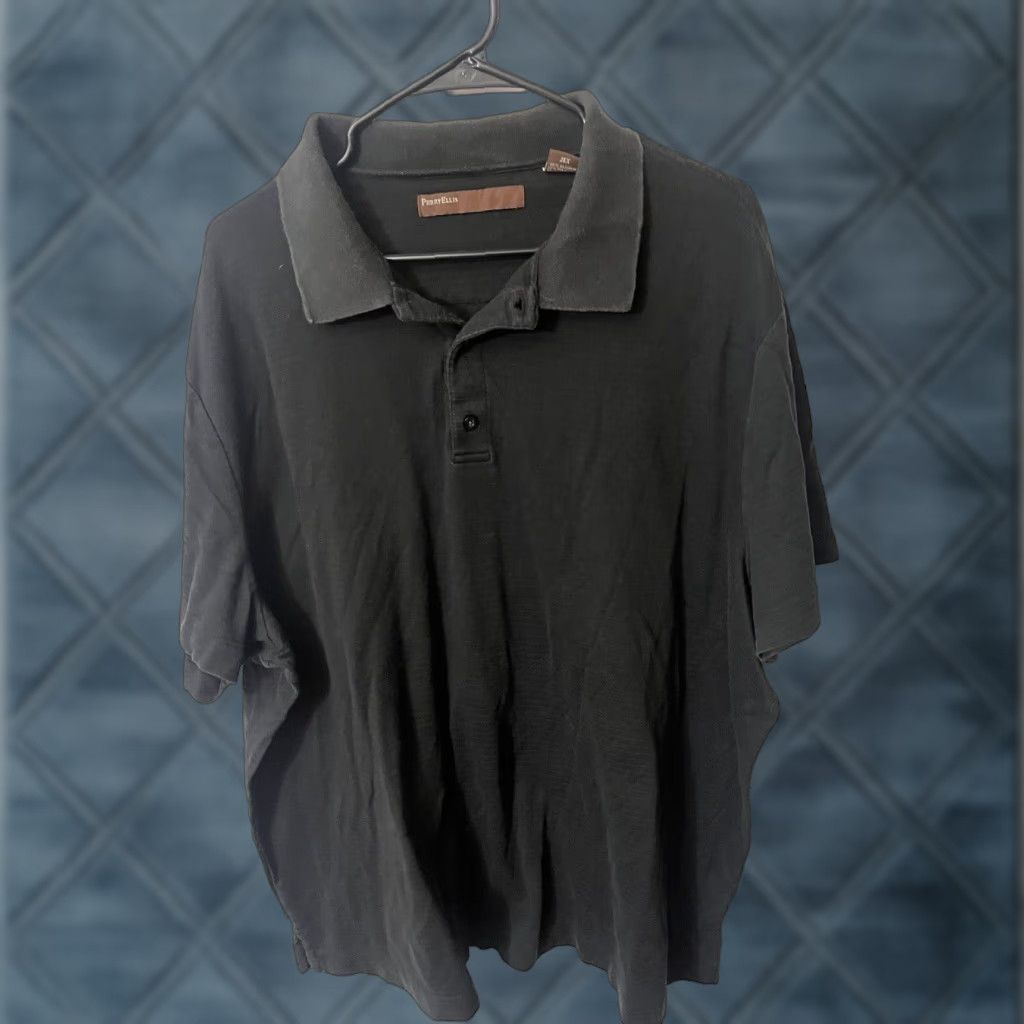 Perry Ellis Perry Ellis Polo Shirt Men's 2XL Short Sleeve Black Collared Button Solid Classic All Seasons Casual, Travel Men's Polo Size US XXL / EU 58 / 5 - 1 Thumbnail