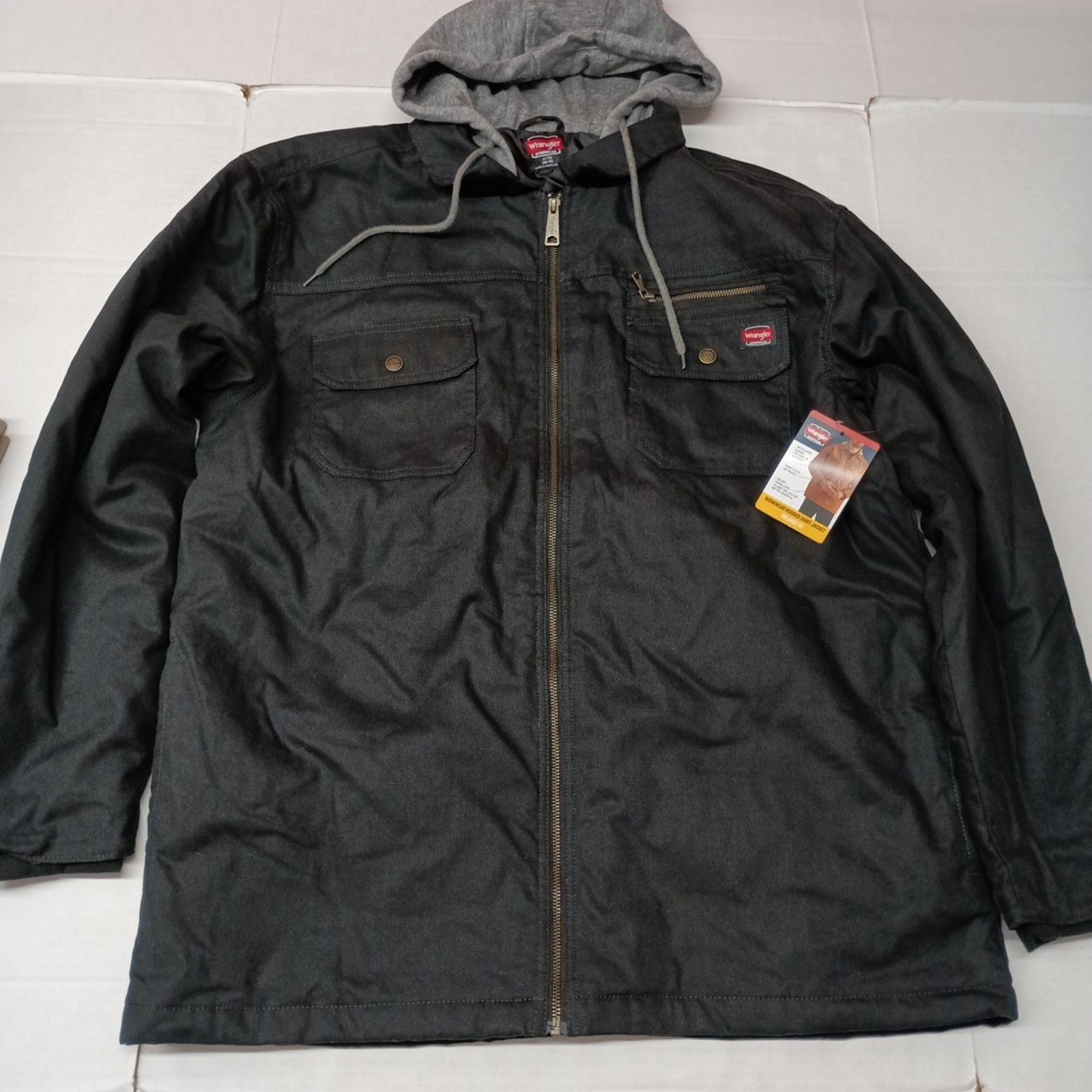 Wrangler Wrangler Shirt Jacket Quilt Lined Black Men's XL Canvas Hood Size US XL / EU 56 / 4 - 1 Thumbnail