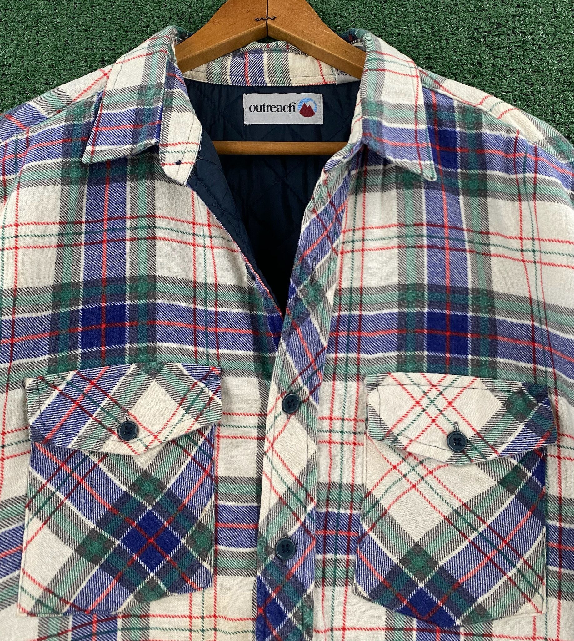 Vintage 80’s Outreach Plaid Lined Flannel Distressed Shirt Large Size US L / EU 52-54 / 3 - 2 Thumbnail