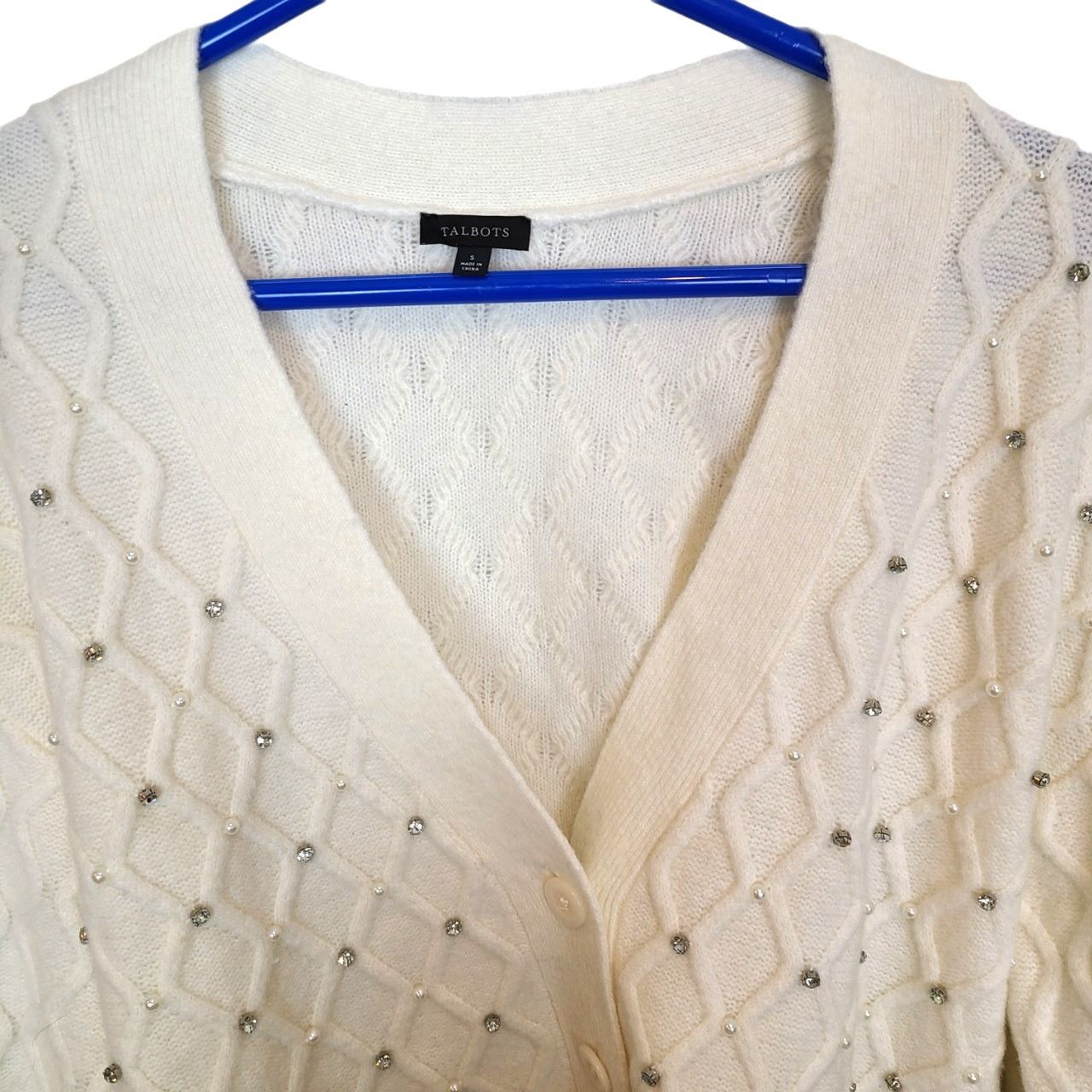 Robert Talbott Talbots Womens Wool Lattice Knit Rhinestone Cardigan Sweater Size S / US 4 / IT 40 - 3 Thumbnail