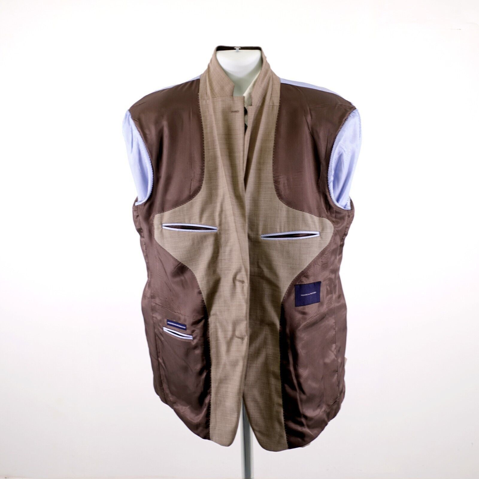 Tommy Hilfiger Tommy Hilfiger Brown Tan Sharkskin Wool 44R 2 Button Blazer Size 44R - 9 Thumbnail