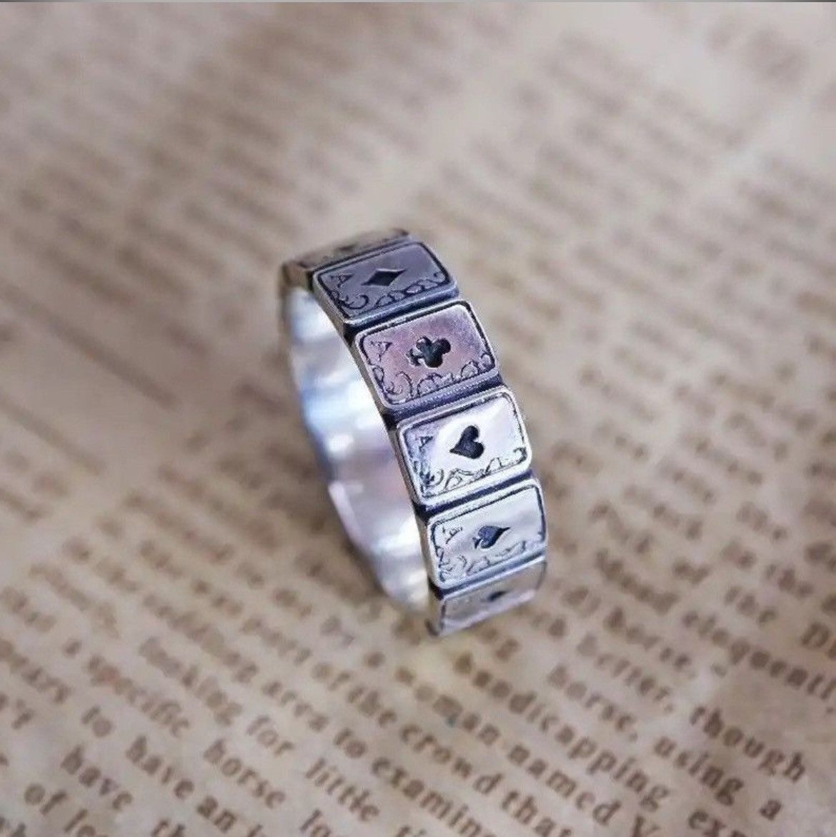 Jewelry × Vintage Ace Card Playing Ring Poker Player Spades Hearts Chrome Size ONE SIZE - 4 Thumbnail