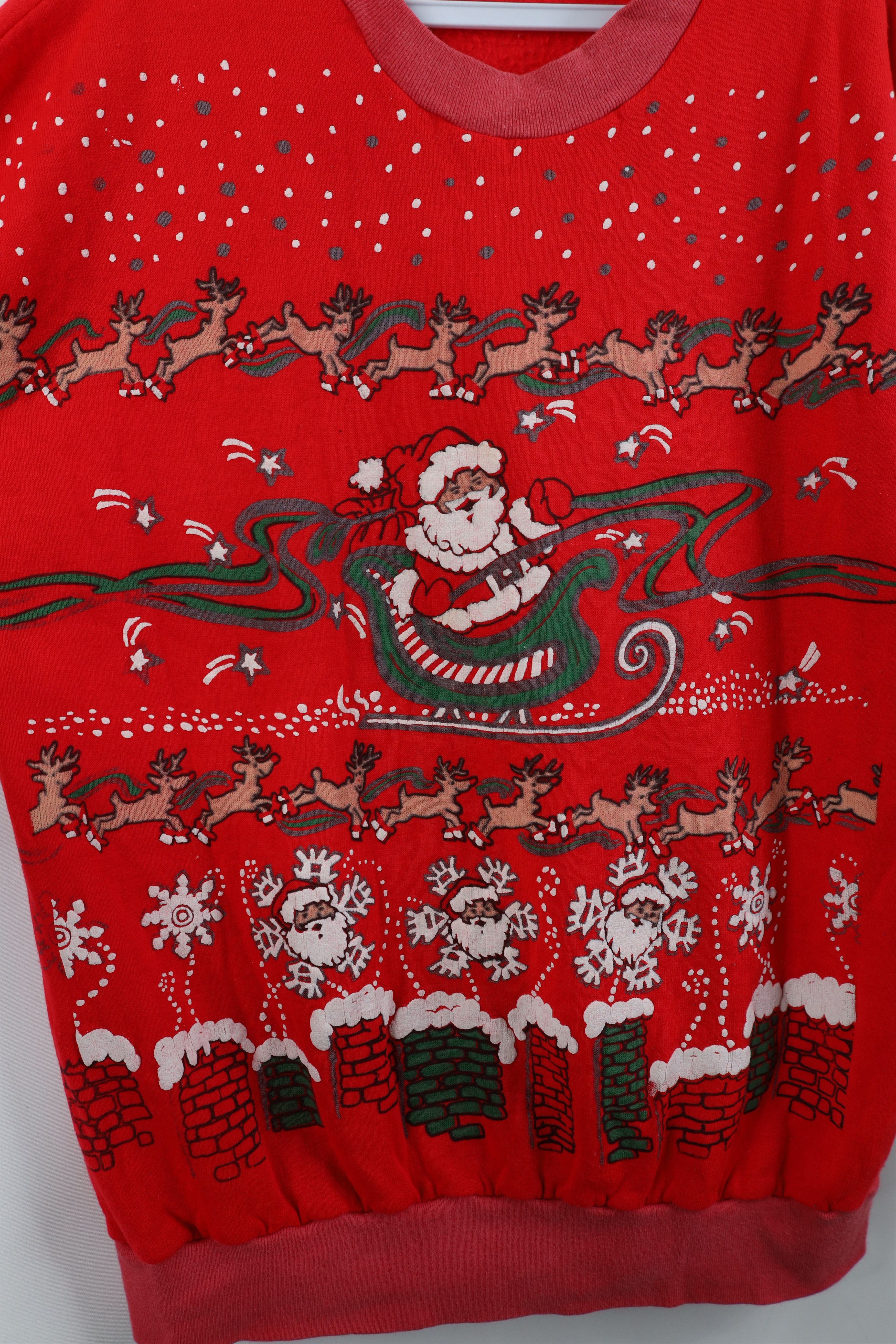 Vintage Vintage 80s 90s Christmas Santa Reindeer Sweatshirt Red USA Size L / US 10 / IT 46 - 8 Thumbnail