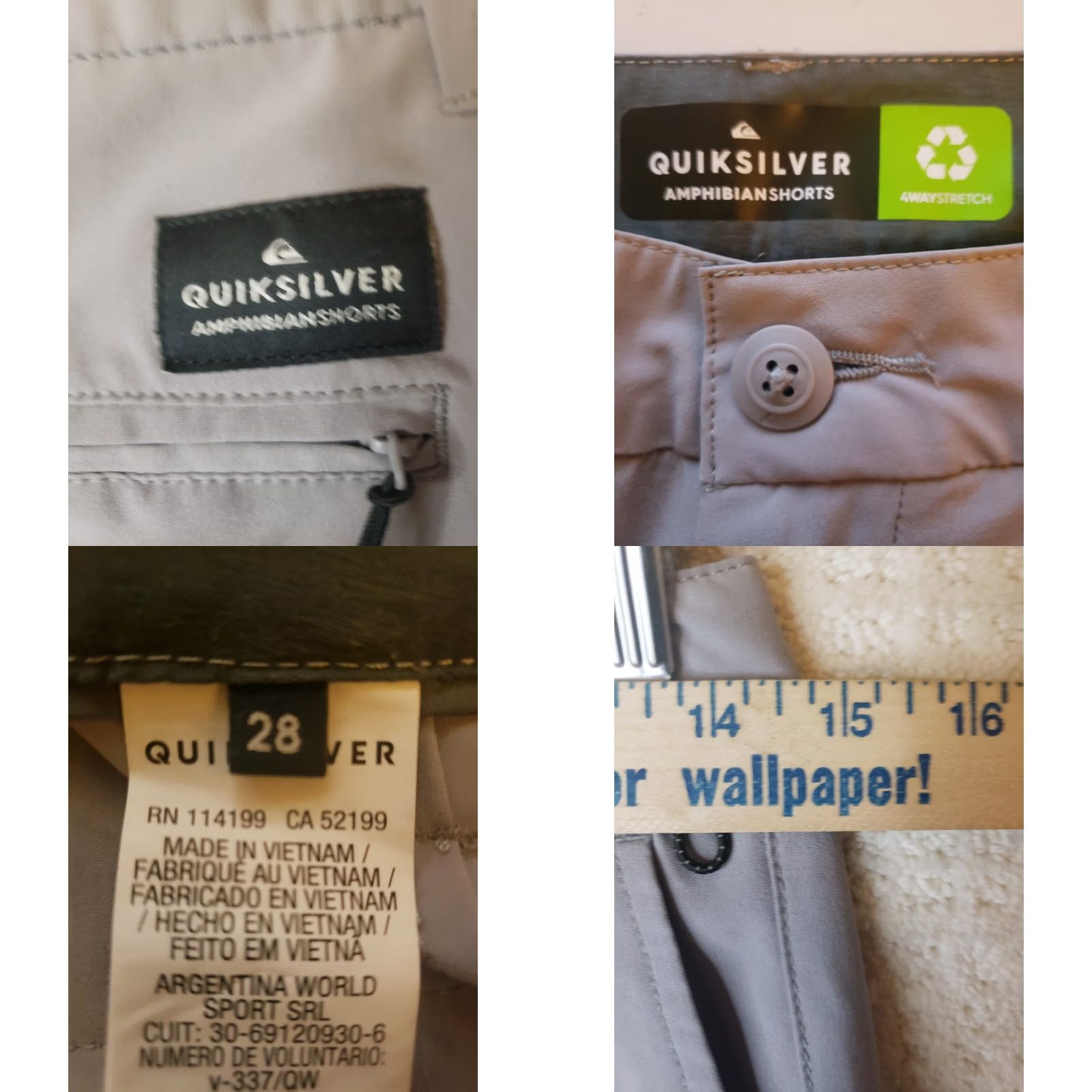 Vintage Hybrid Amphibian Shorts Mens 28" Bottom Regular Gray Solid UV-Protection Quick Dry Stretch Swimming Surf Beach Boating Casual Land or Water Use Mens Size US 28 / EU 44 - 9 Thumbnail