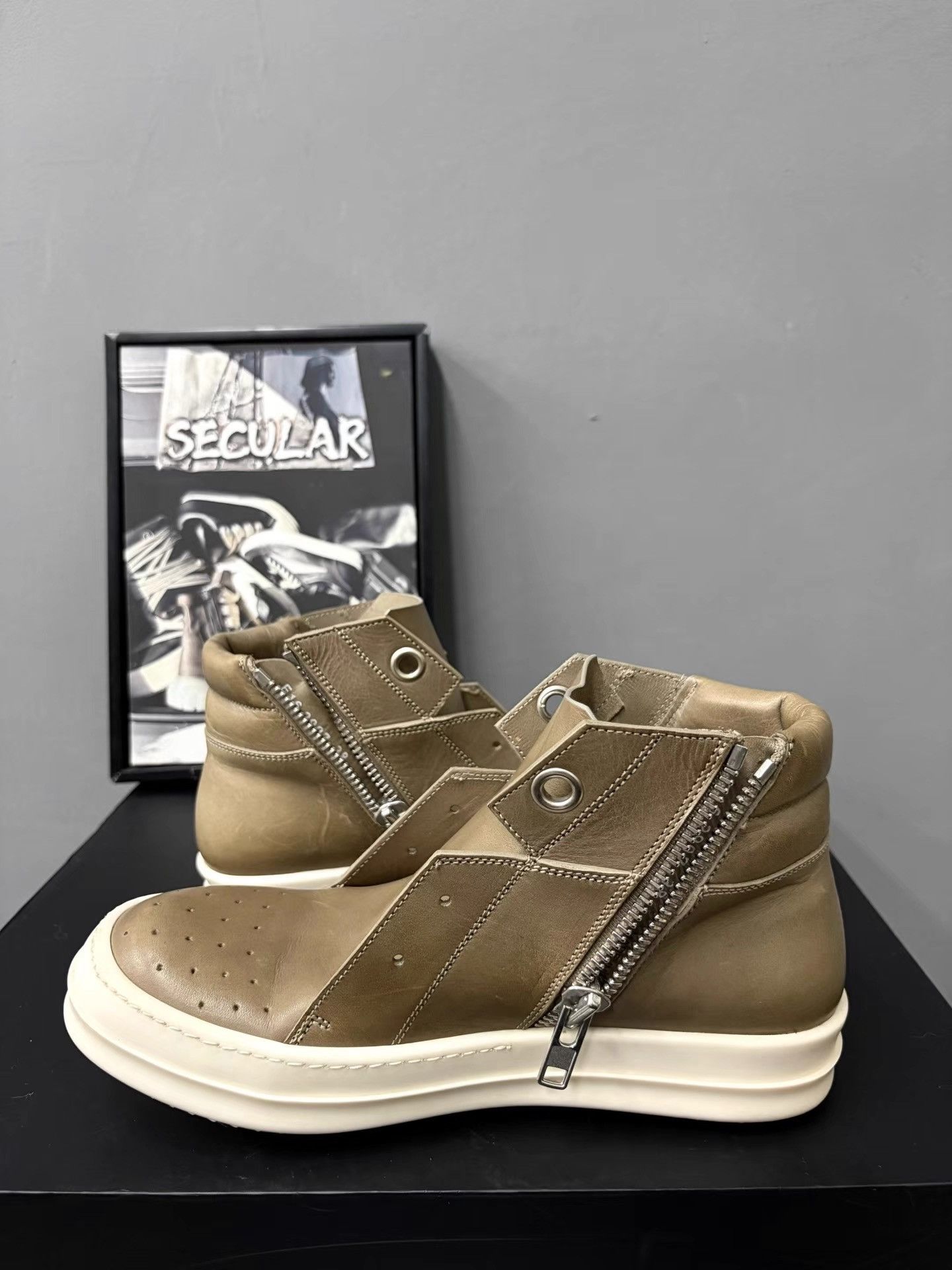 Rick Owens Rick Owens Island Dunk Mainline Olive Leather High-Top K34 Size US 8 / IT 38 - 5 Thumbnail